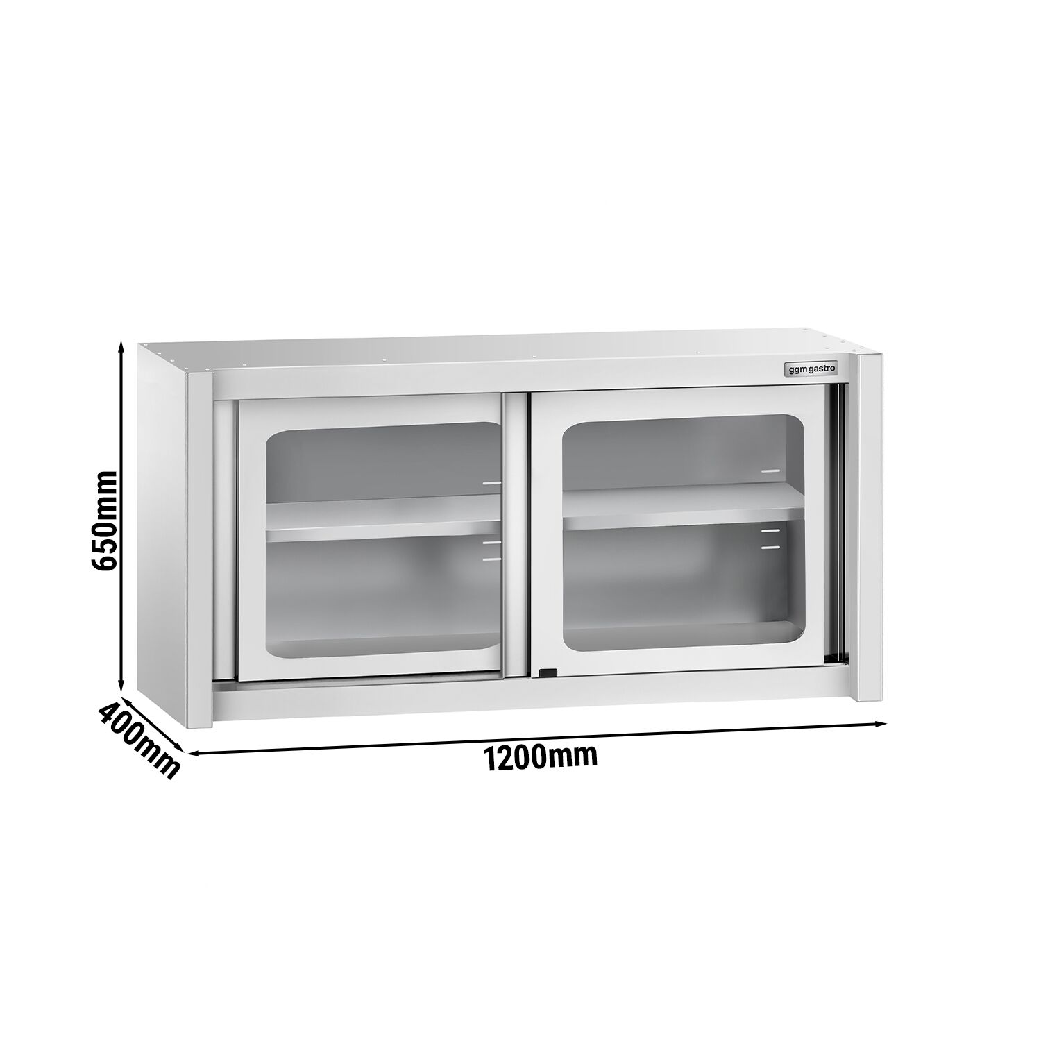 Armoire murale en acier inoxydable - 1200x400mm - avec portes coulissantes vitrées - 650mm de haut