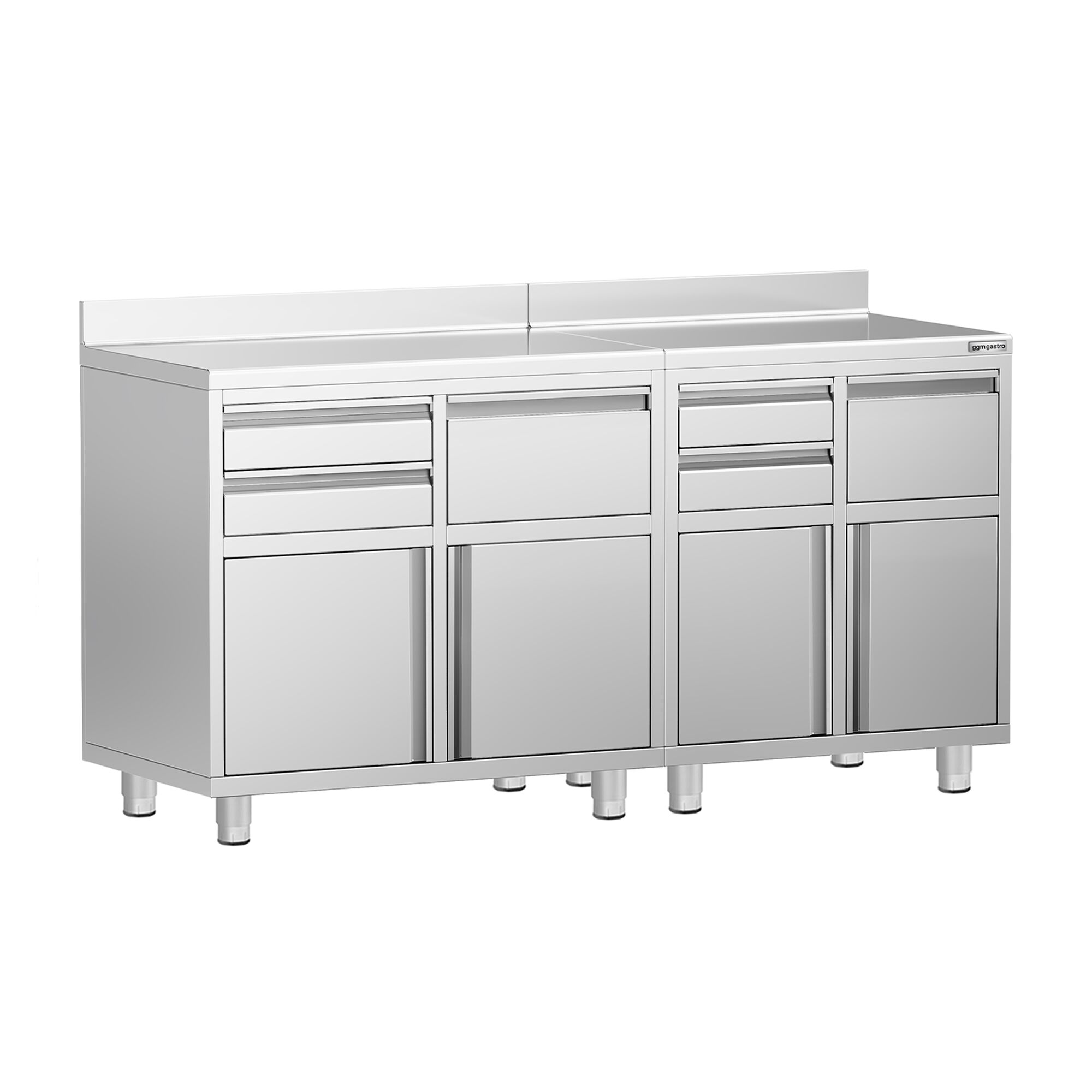 Armoire de travail pour machine à café filtre - 1800x600mm - avec dosseret - 4 tiroirs, 2 portes battantes