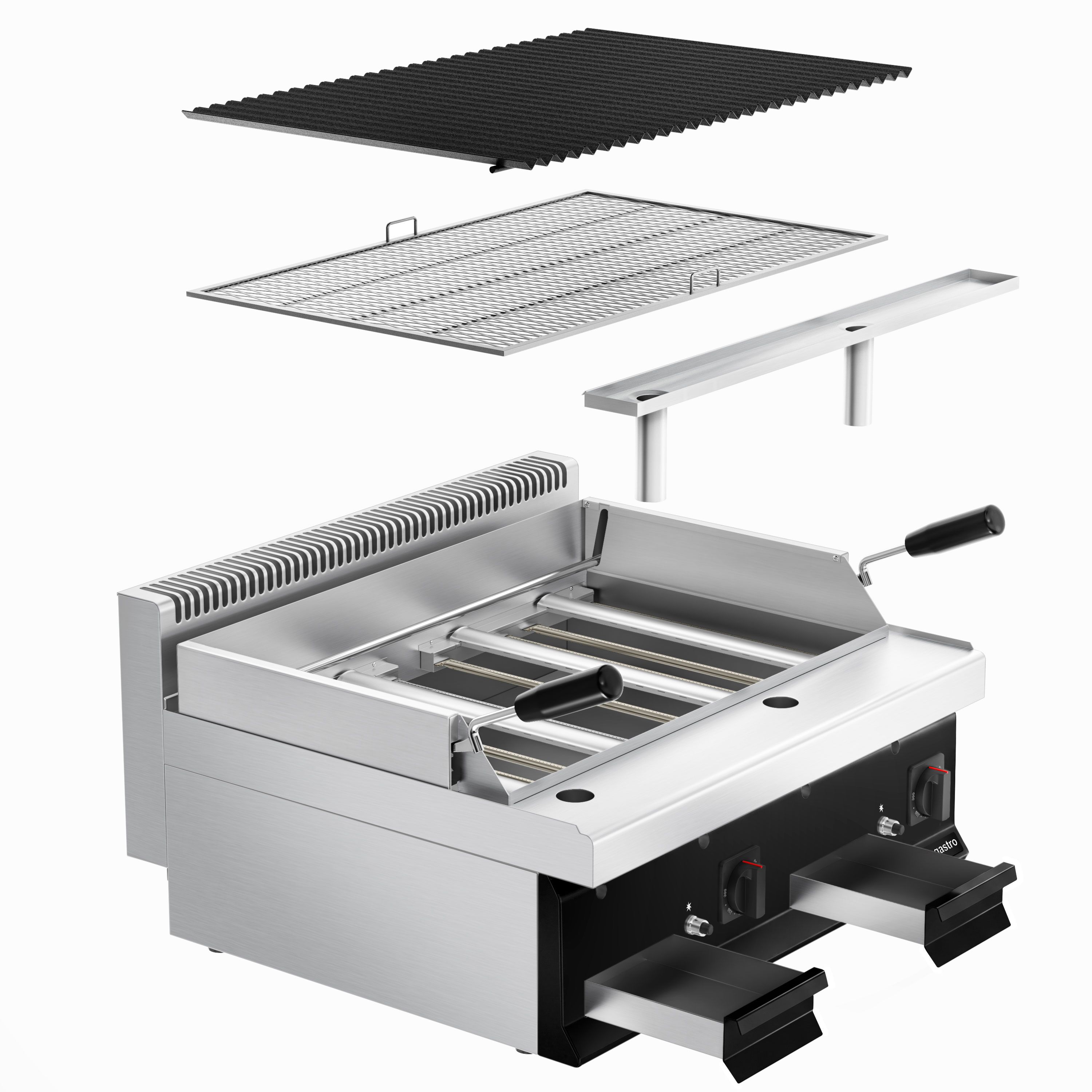 Commercial Gas Lava Rock Chargrill Mario 700 - 800mm - Countertop - Tilting Grill Grid - Black-front Fascia - 700mm Deep