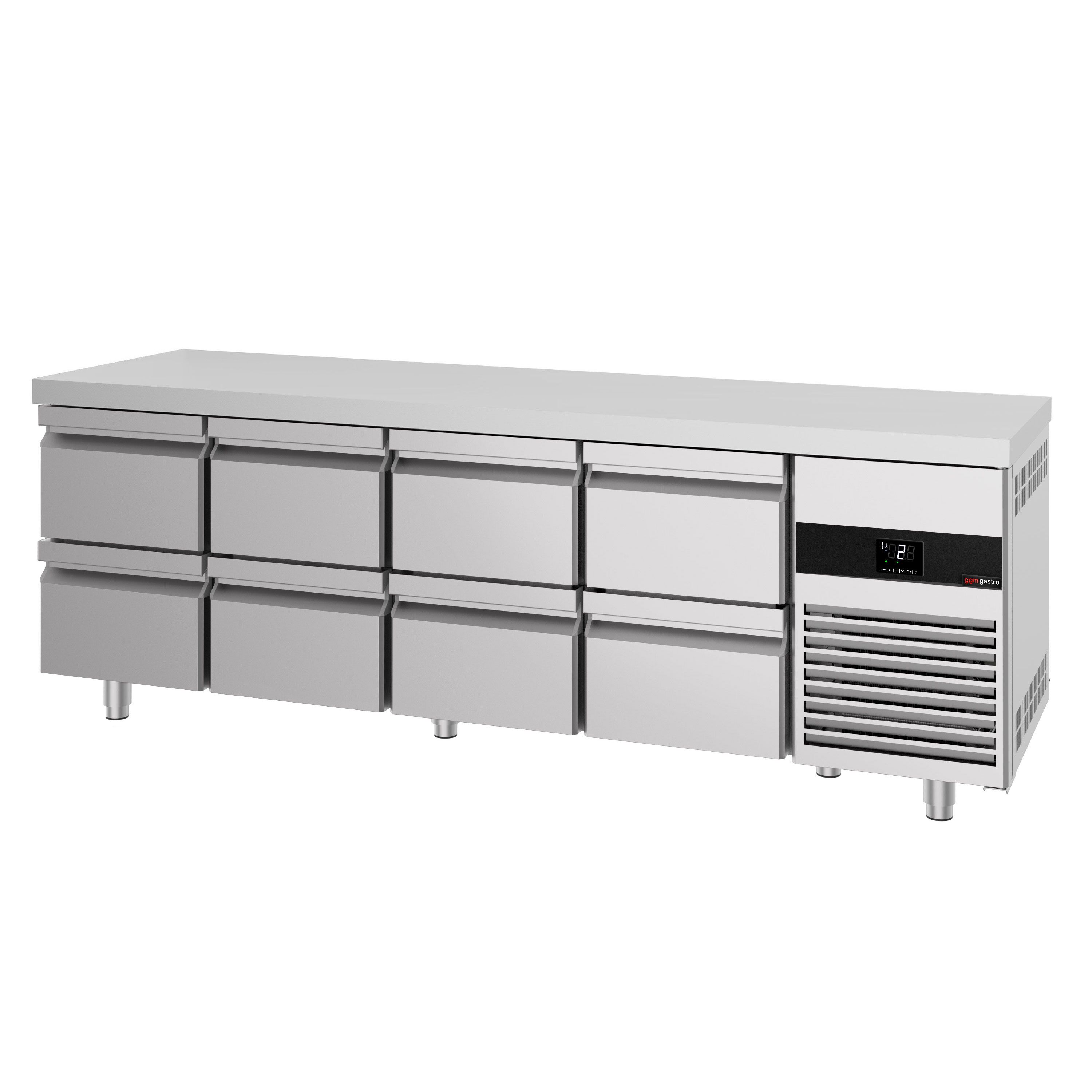 Table réfrigérée PREMIUM - 2330 x 700 mm - avec 8 tiroirs