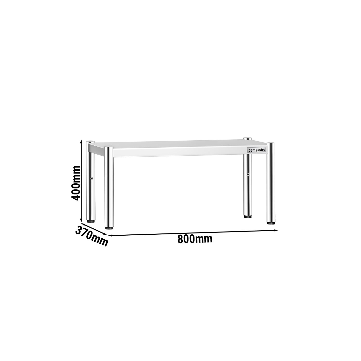 Étagère supérieure en inox – 1 niveau – 800 × 370 mm – hauteur réglable