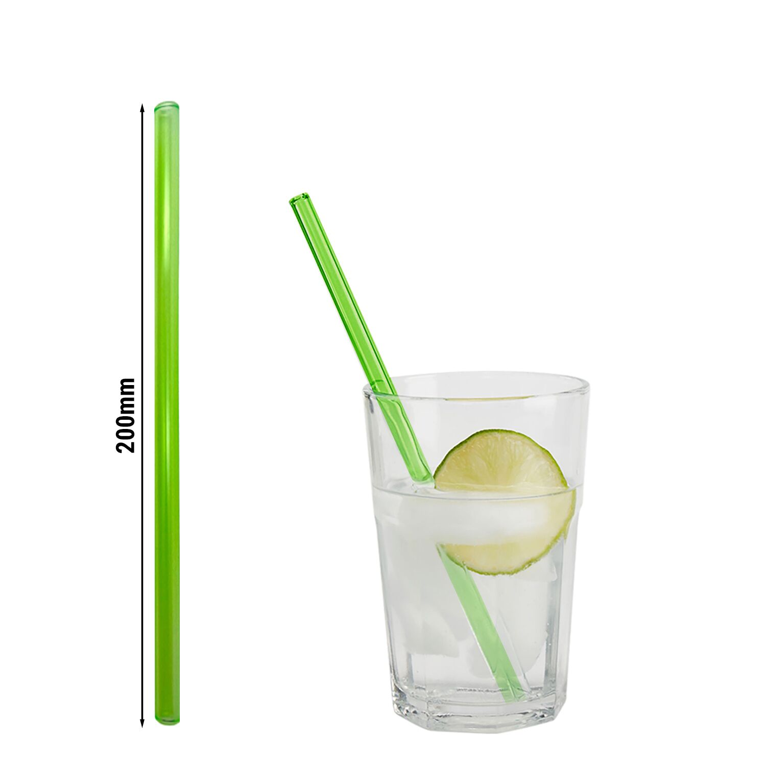 (50 pièces) Pailles en verre – 200 mm – Ø 8 mm – vert néon – incl. 1 brosse de nettoyage