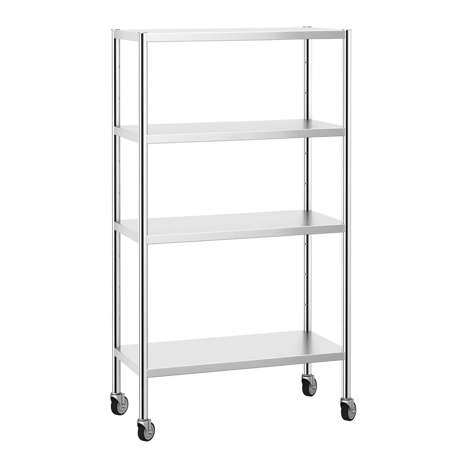 Étagère en inox PREMIUM - 1000 x 500 mm - avec 4 étagères (réglables) - incl. 4 roulettes