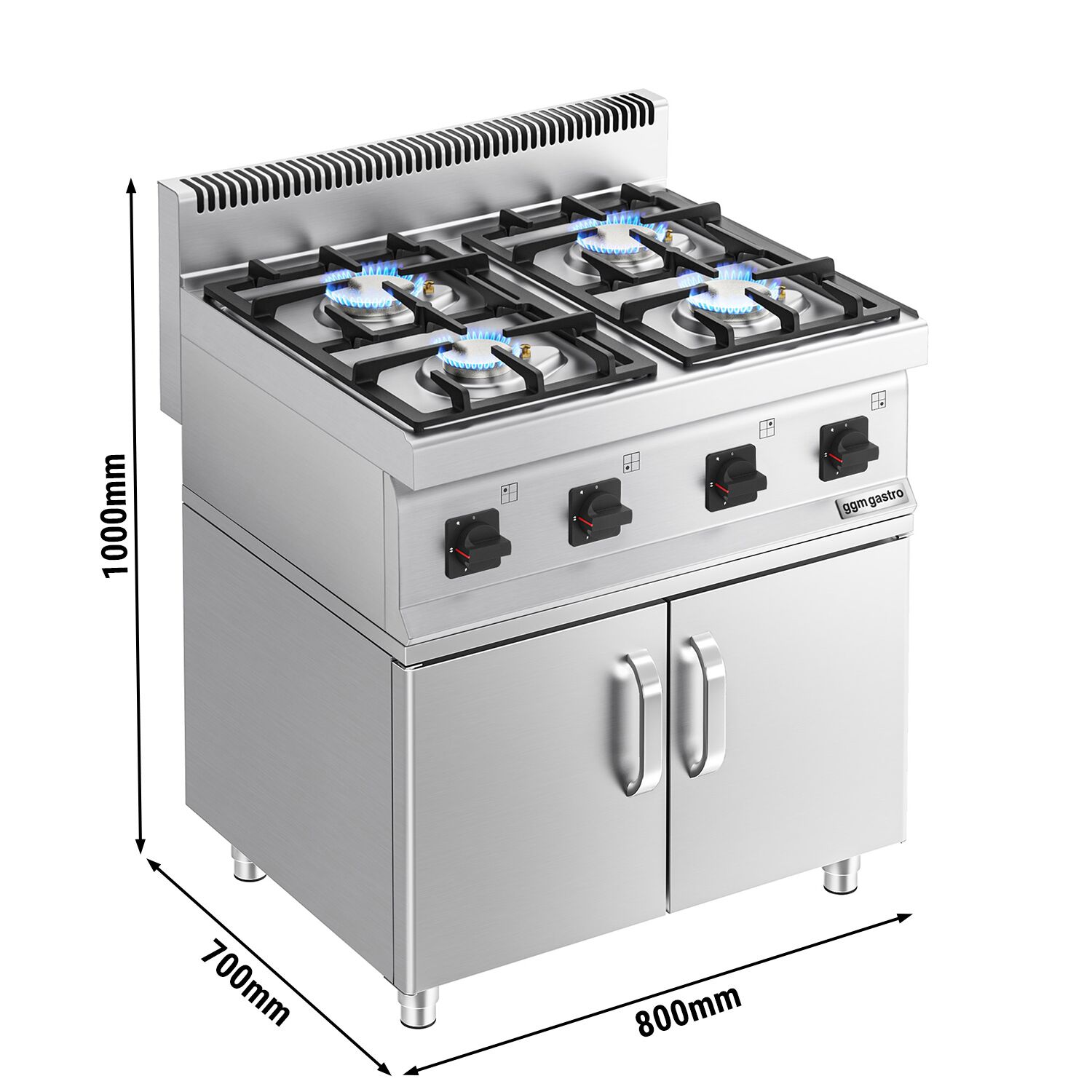 Fourneau à gaz – 23 kW – 4 brûleurs – avec soubassement avec 2 portes