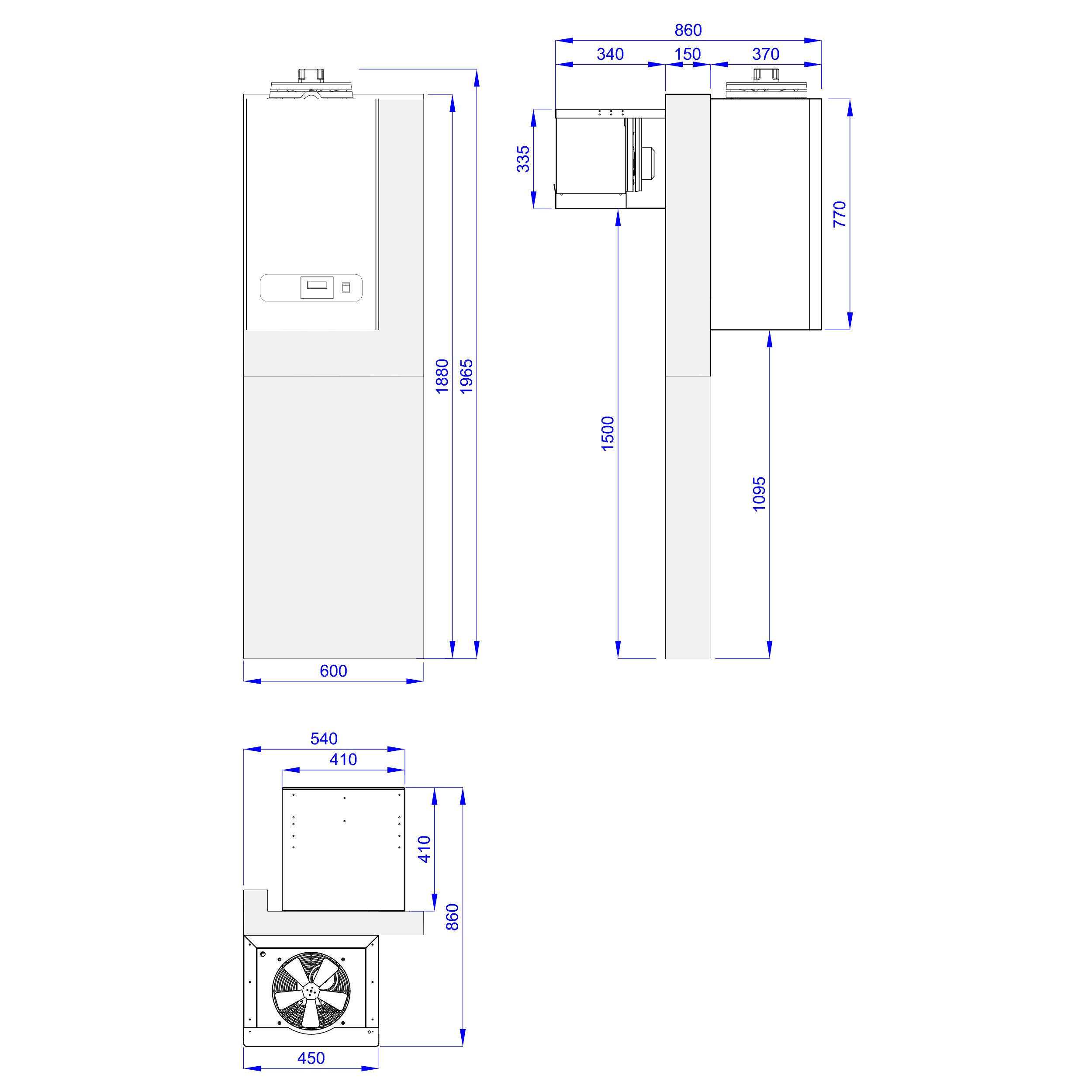 En acier inoxydable Groupe de froid monobloc mural - pour volume max. 7,5m³ - 550W