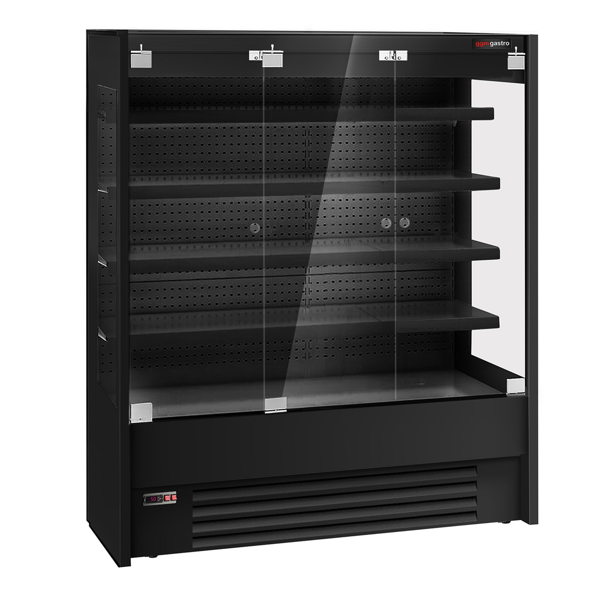 Commercial multideck display fridge - 1585mm - with 3 hinged glass doors & 4 shelves - Black