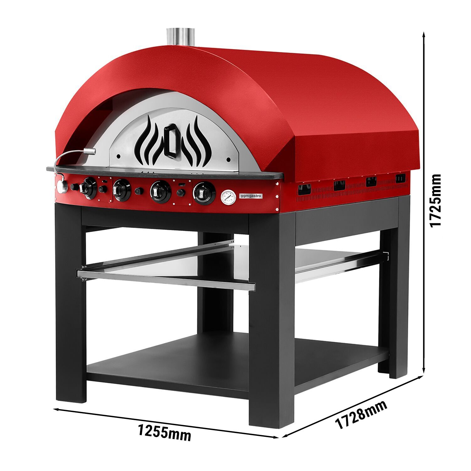 Four à pizza à gaz - 11 x 25 cm - Manuel - Rouge - avec soubassement inclus