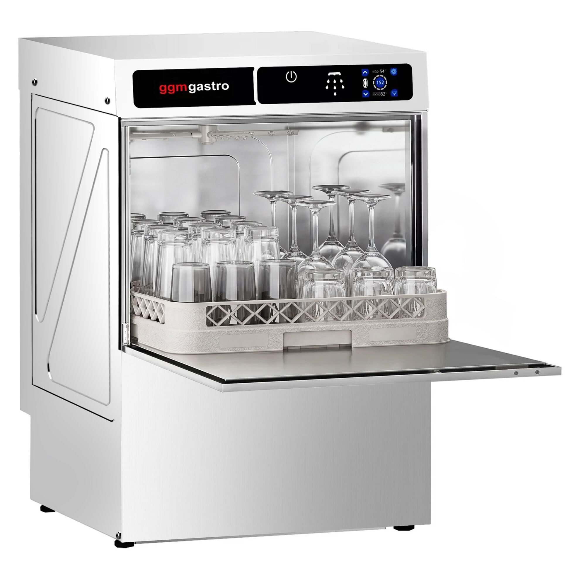 Lave-verres professionnel - Tactile - 3,30kW - avec pompes à détergent, de liquide de rinçage et de vidange