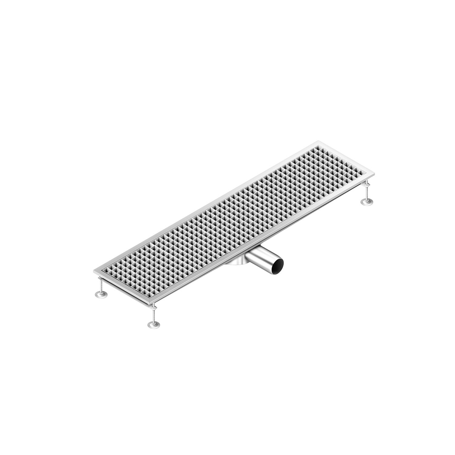 Caniveau de sol en acier inoxydable - 1200x300mm - sortie horizontale Ø70mm - avec caillebotis