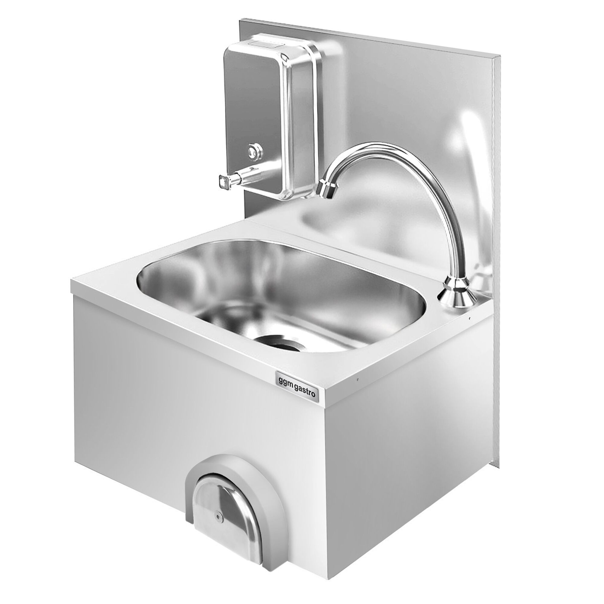 Lavamani in acciaio inox - con comando a ginocchio - Acciaio inox - con rubinetto destro, dispenser per sapone
