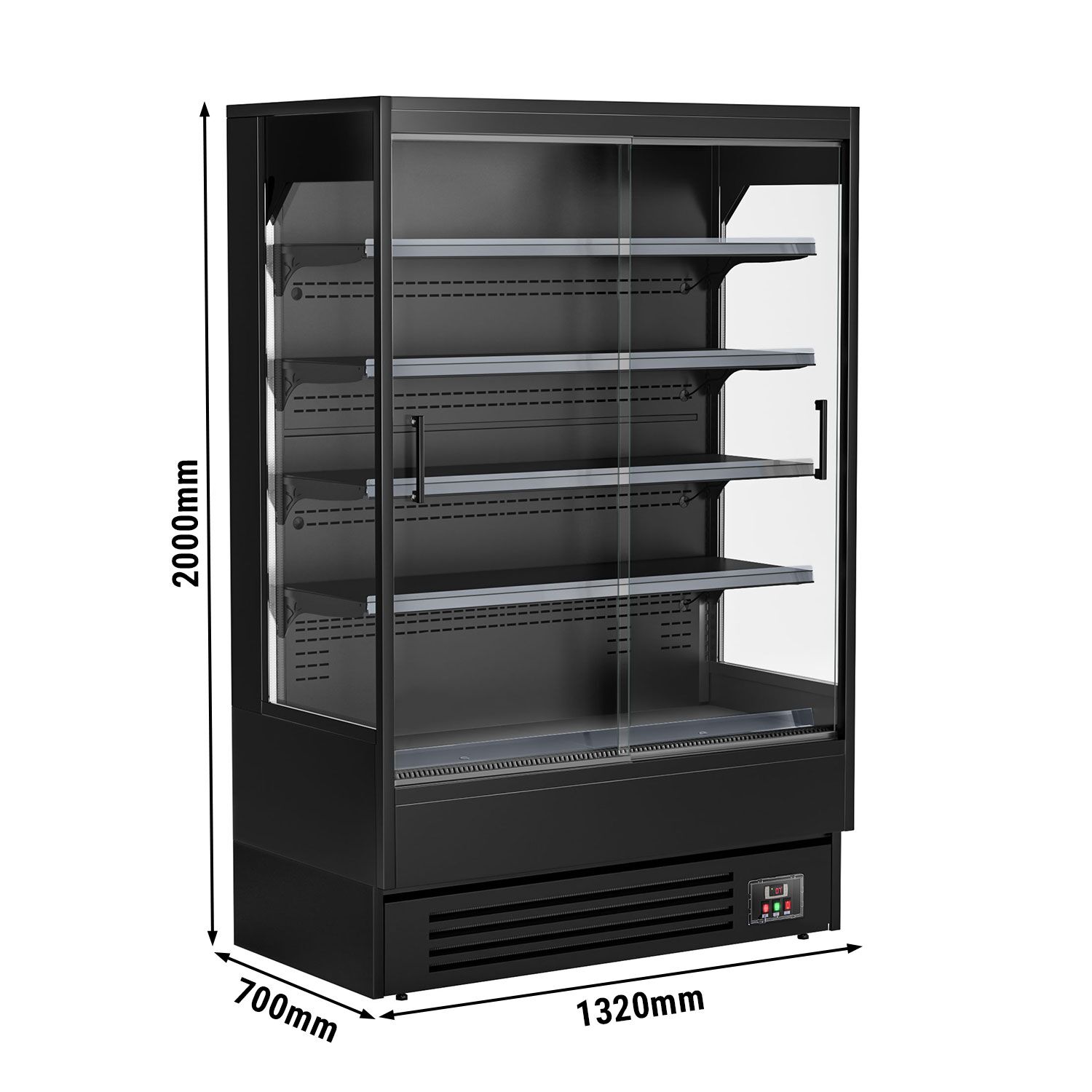 Väggkyl - 1 320 mm - 595 l - med 2 skjutdörrar & 4 hyllor - svart