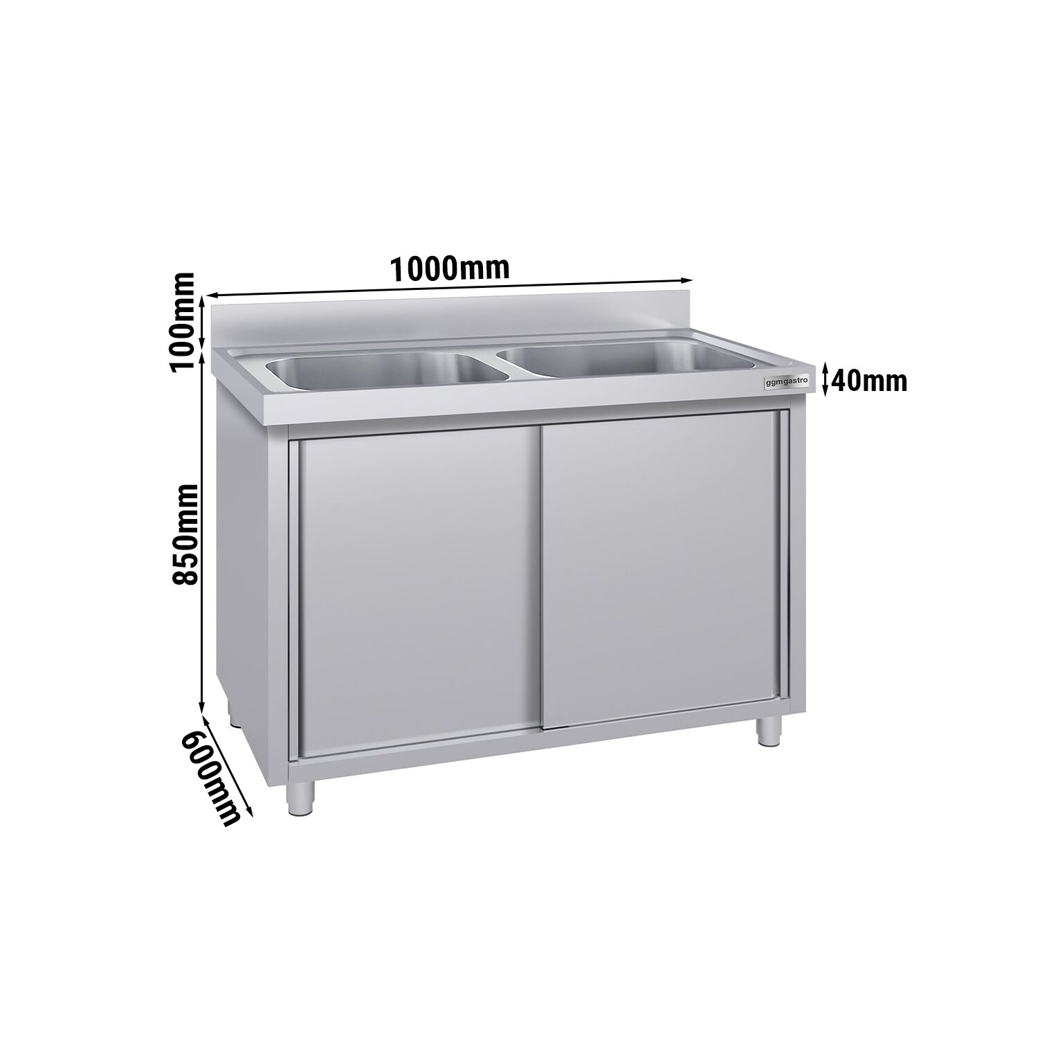Meuble évier ECO - 1000 x 600 mm - avec 2 bacs au centre