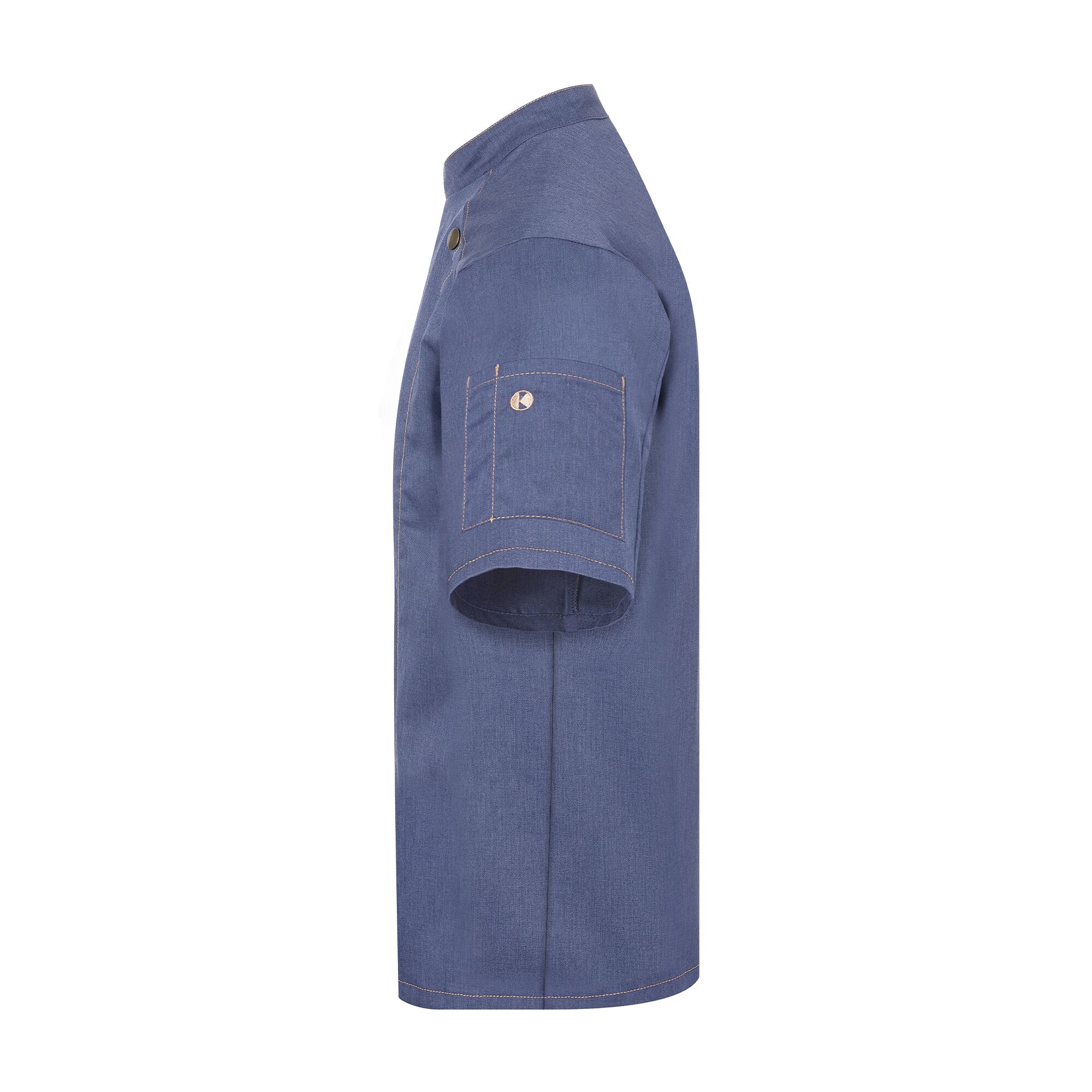KARLOWSKY | Short-Sleeve Chef Jacket Jeans Style – Vintage Blue - Size 48 - Press-Stud Closure