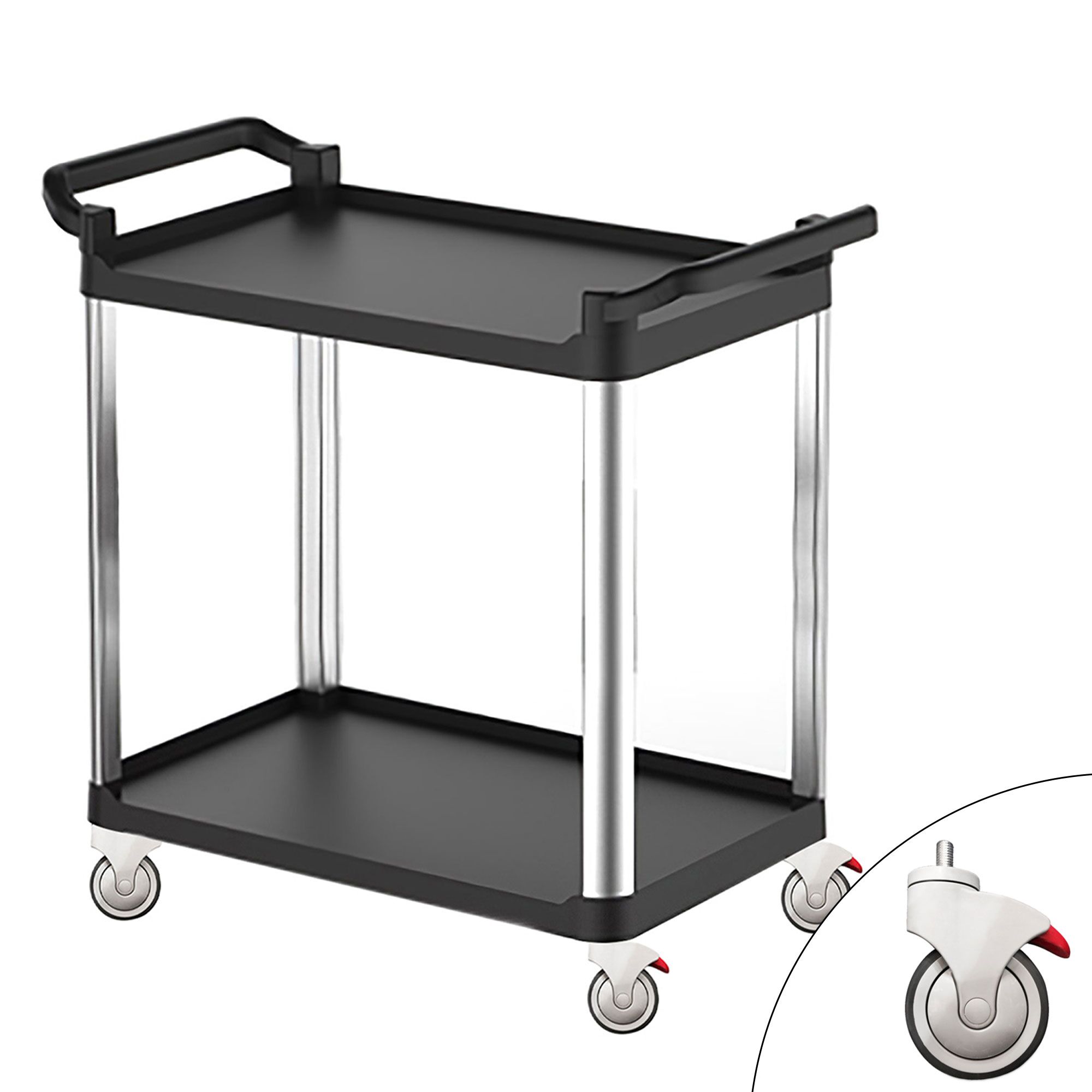 Chariot de Service - Plastique - 800x500mm - 2 Niveaux - avec Roues Silencieuses