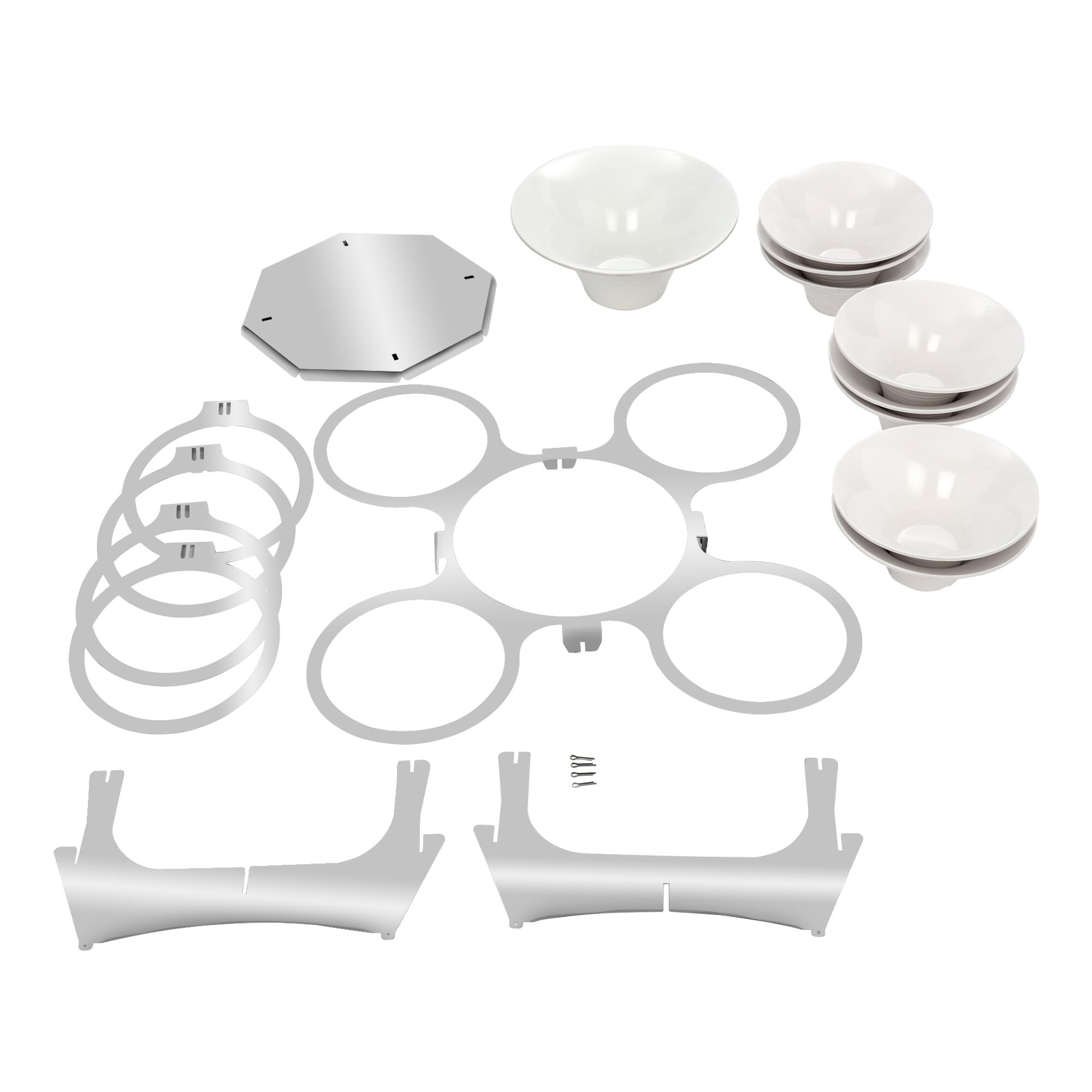Buffetstandaard - RVS - rond - 700x700mm - Hoogte: 225mm - incl. 9 melamine schaaltjes (8x Ø200mm, 1x Ø280mm) - roterend