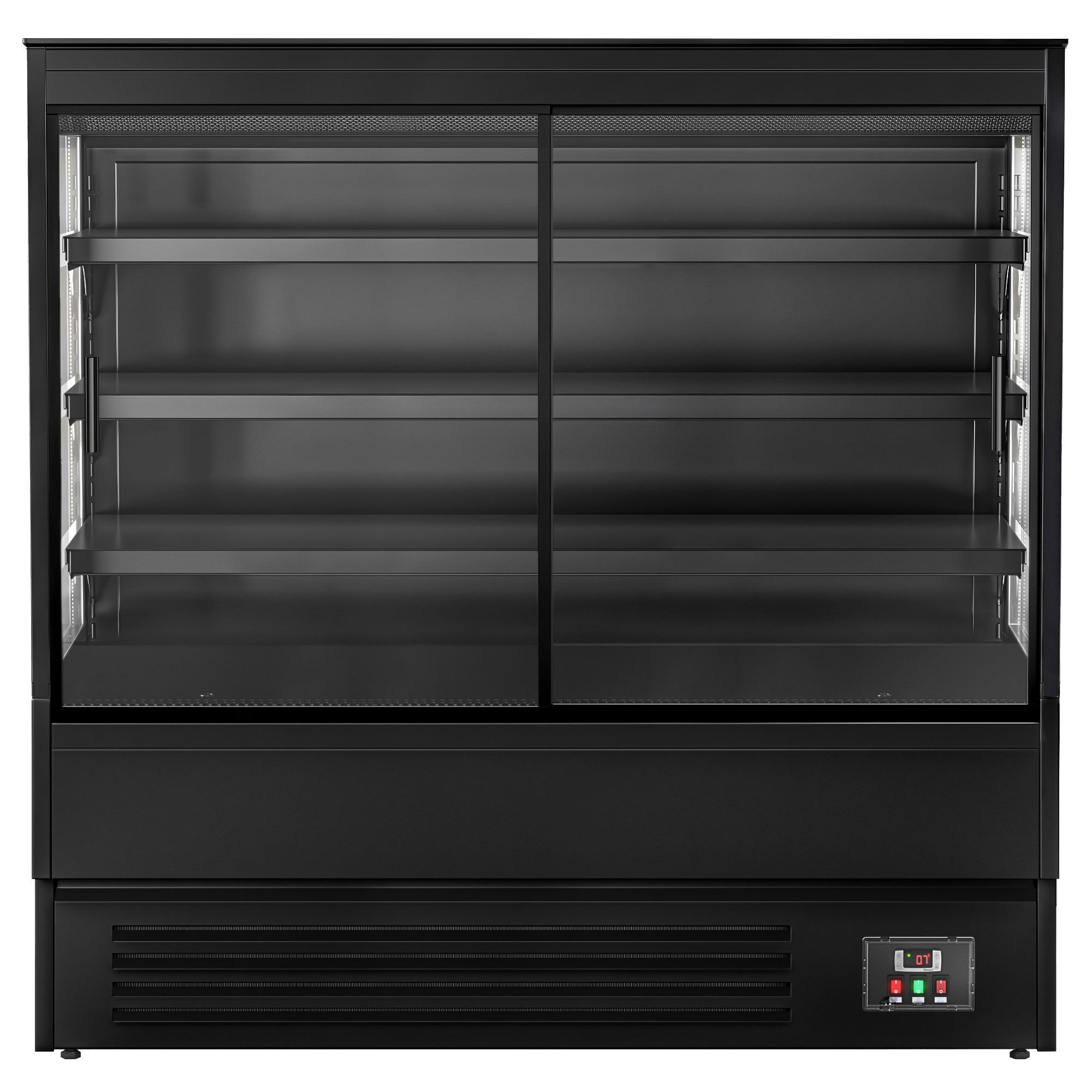 Commercial multideck display fridge - 1520mm - 493L - with 2 double‑glazed sliding doors & 3 shelves - Black