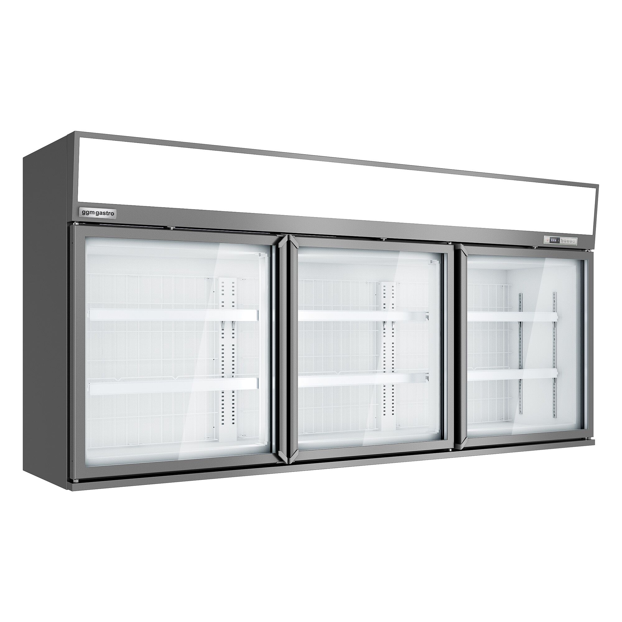 Vitrine murale de congélation pour supermarché - 2100 mm - 346 litres - avec 3 portes & 2 étagères - Gris