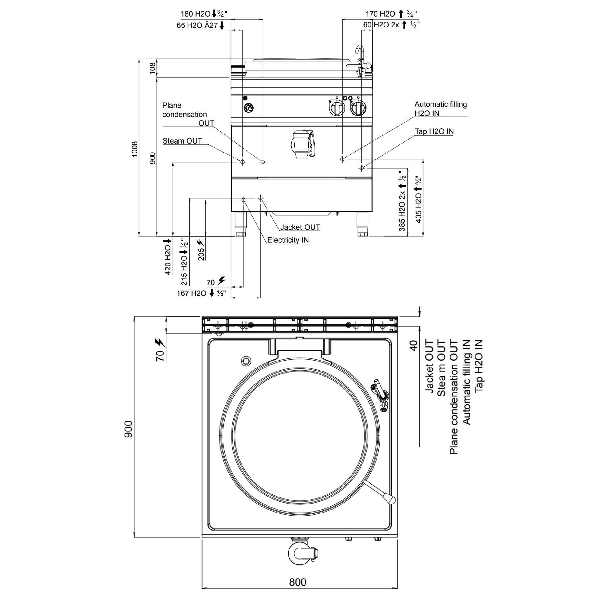 Electric Boiling Pan - 150L - 18kW - Indirect Heating - with Water Connection