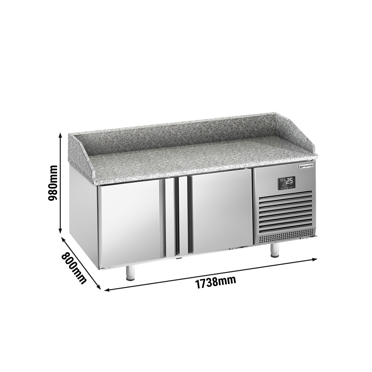 Commercial Pizza Prep Counter - Granite Top PREMIUM PLUS - 1738x800mm - with 2 doors