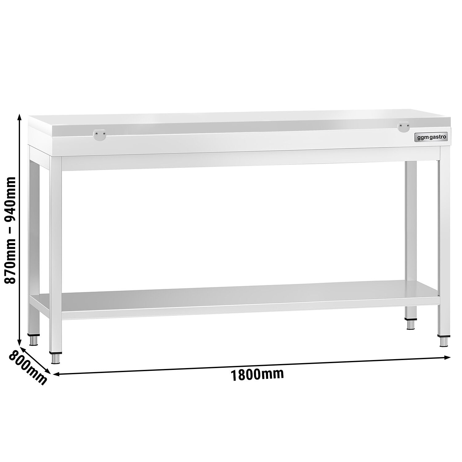 RVS werktafel PREMIUM - 1800x800mm - met bodemplaat - incl. snijplank
