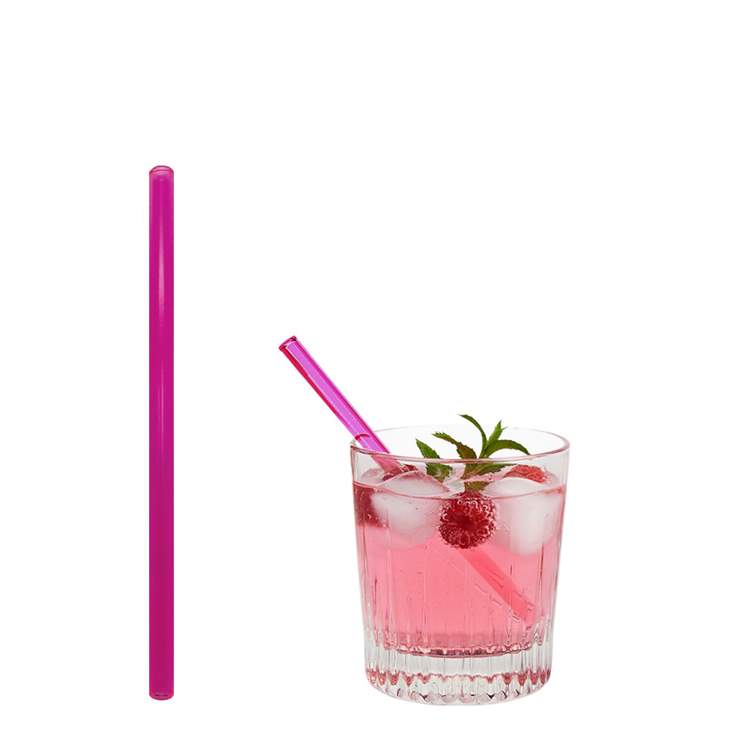 (50 pièces) Pailles en verre – 150 mm – Ø 8 mm – rose néon – incl. 1 brosse de nettoyage