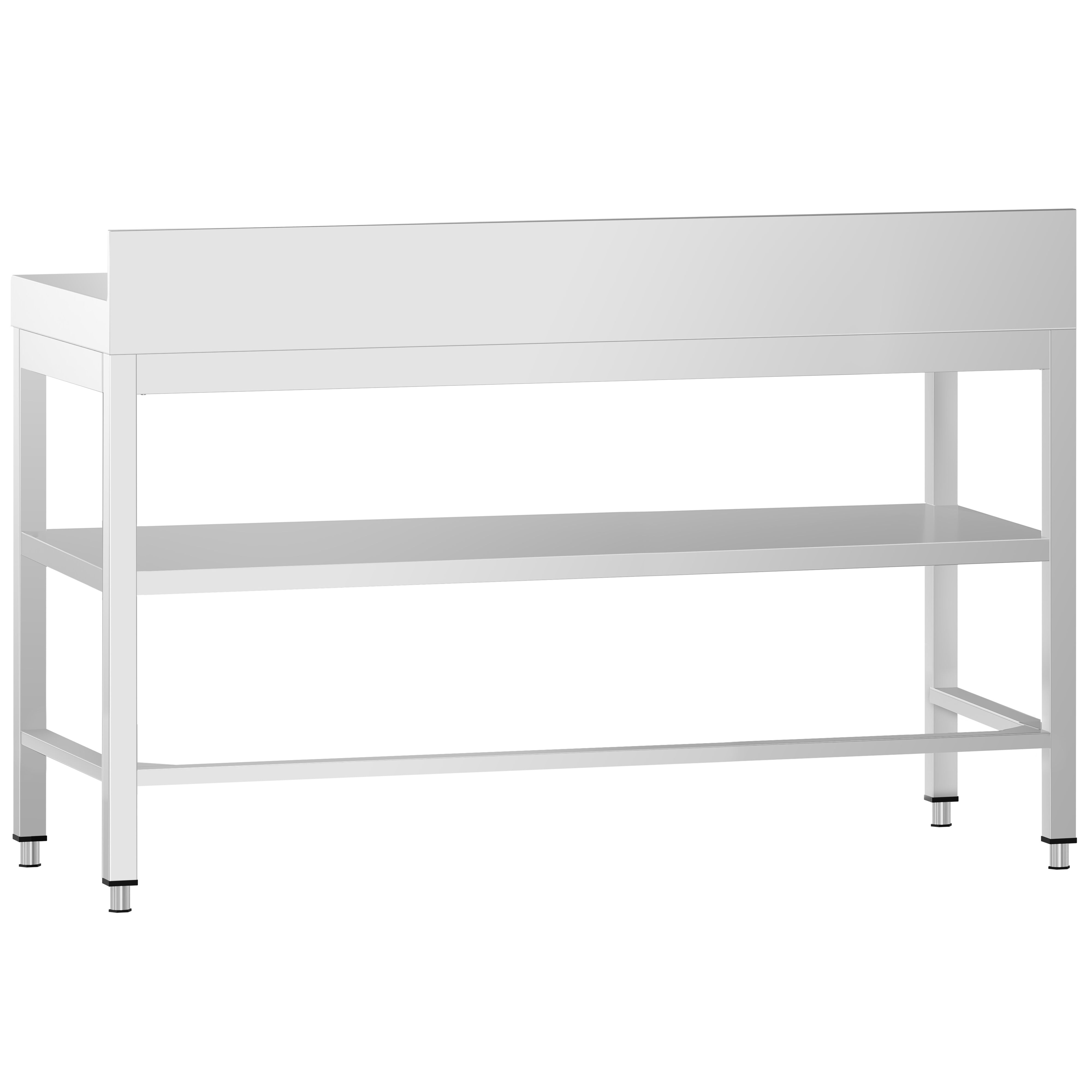 Table de travail en inox PREMIUM – 1500x700 mm – avec tablette inférieure, dosseret et renforts