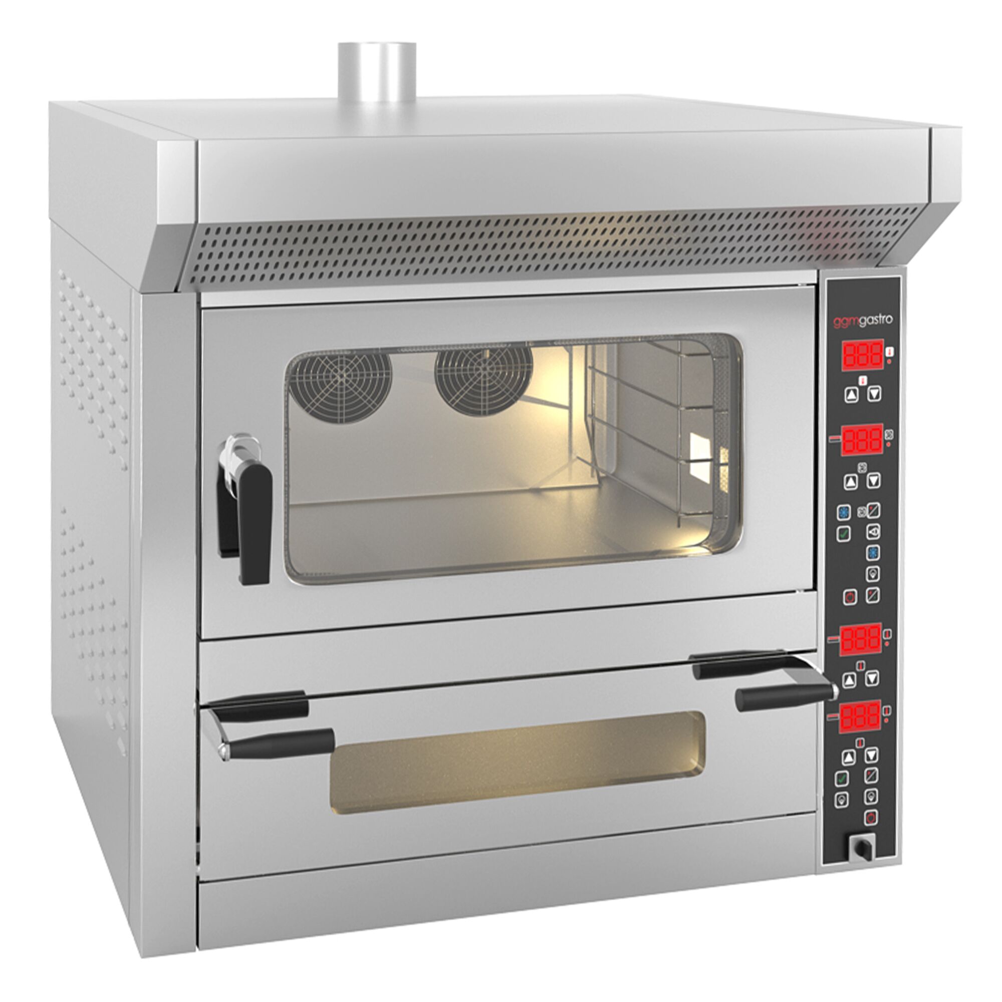 Four à convection - Commandes mécaniques - 4 niveaux 600x400mm & Four à pizza - 7x Ø 25cm - Acier inoxydable - avec injection d’eau manuelle - 1 chambres de cuisson
