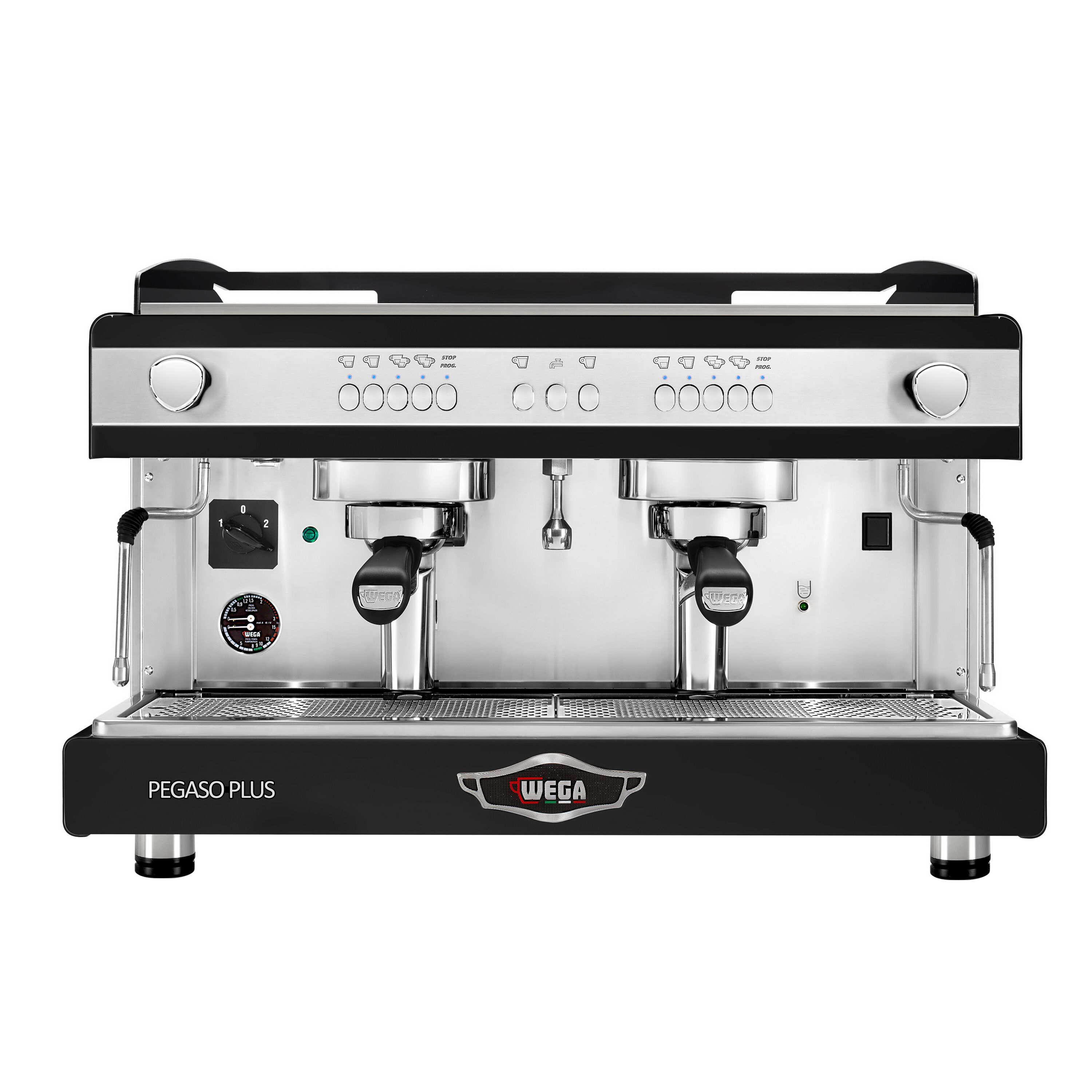 WEGA | Pegaso Plus - Espressor - 2 grupuri - 3,7 kW - cu spumător de lapte și apă fierbinte - Negru