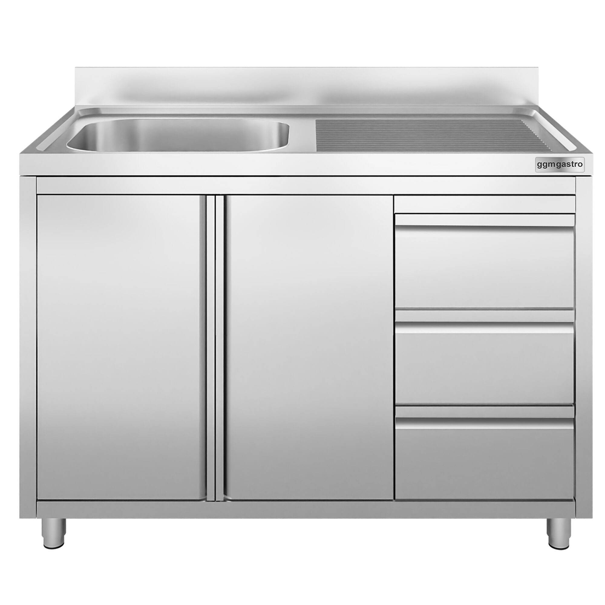Meuble plonge - 1200x600mm - avec 1 bac à droite - 3 tiroirs