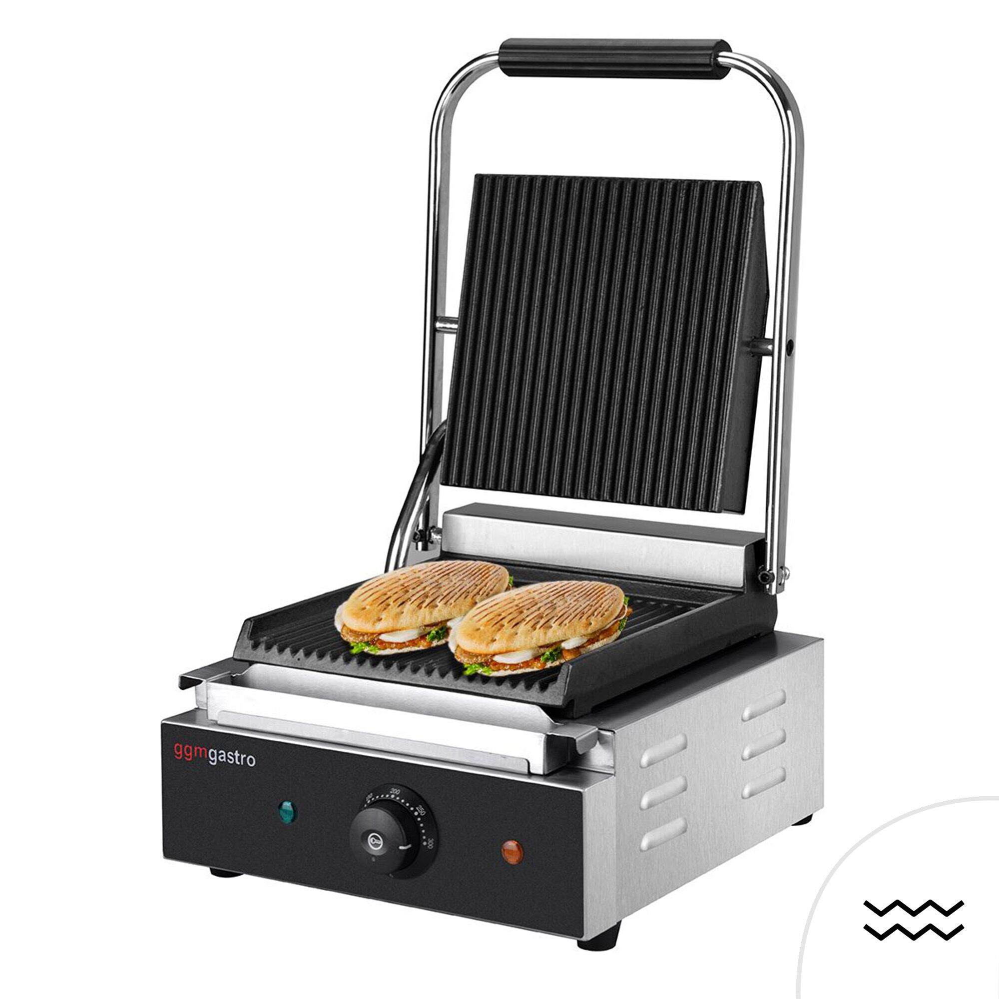 Presse à Panini / Gril de contact - 1,8kW - Plaques rainurées - Surface de cuisson : 235x225mm