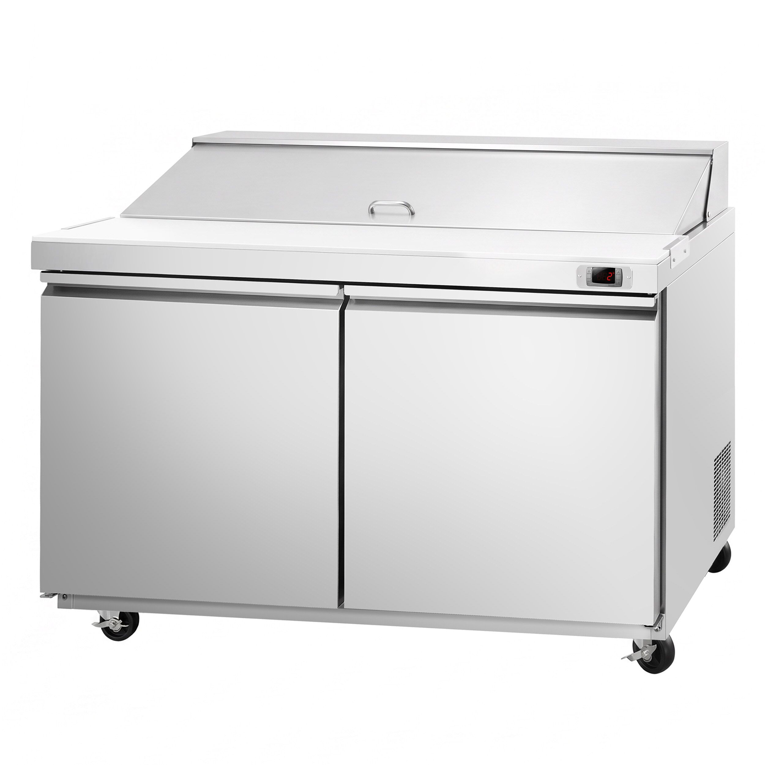 Commercial Saladette Counter American Style PREMIUM - 1555mm - 1670L - 2 doors - open top for 16 x GN 1/6 & stainless steel hinged lid - incl. 16x GN 1/6 pans