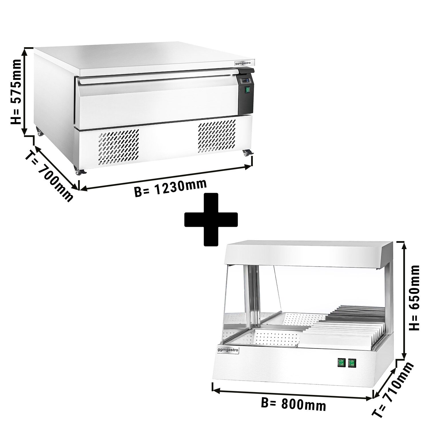 Combinaison soubassement congélateur/réfrigéré - 1230 mm - 1 tiroir - avec chauffe-frites inclus