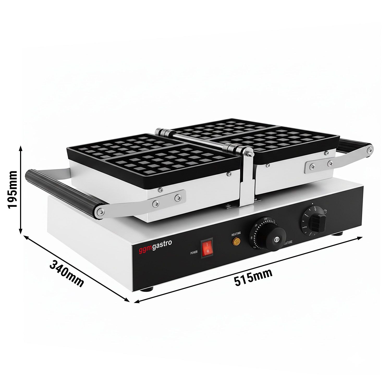 Gaufrier – simple – manuel – 1,6 kW – Forme : 2 gaufres de Bruxelles – avec surface de cuisson rotative à 180°