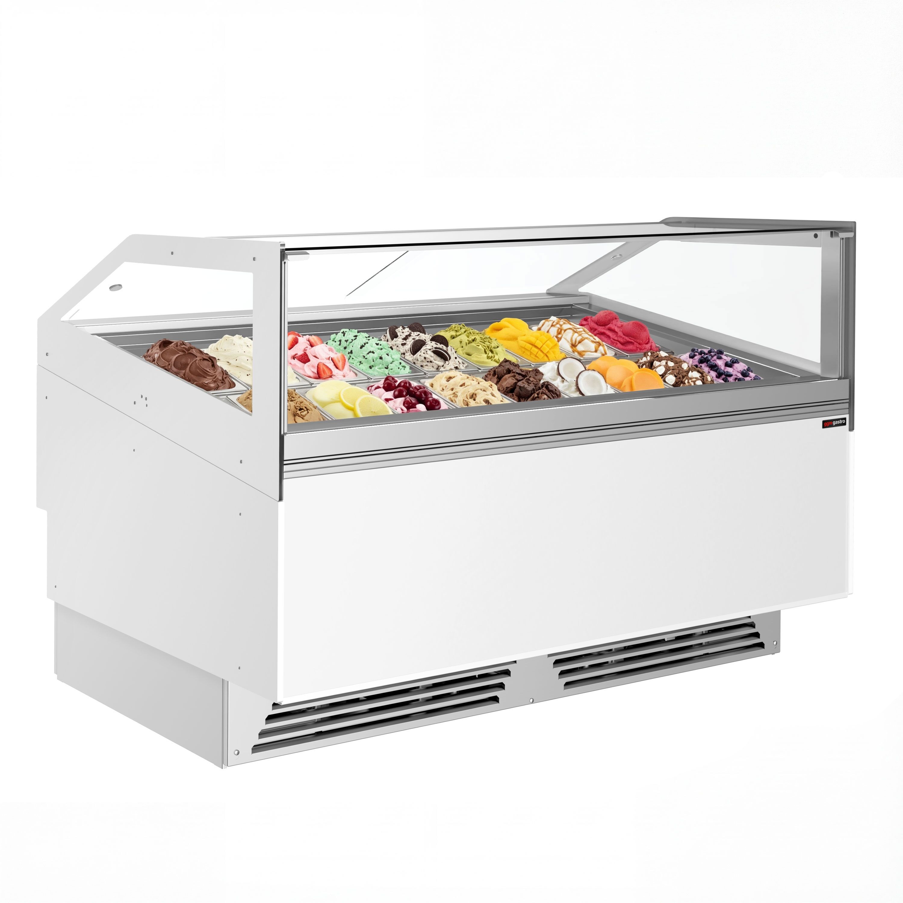 Vitrine à glace ADAM – 1700 mm – refroidissement ventilé – pour 18 bacs à glace de 5 litres ou 12 bacs à glace de 7 litres – Blanc