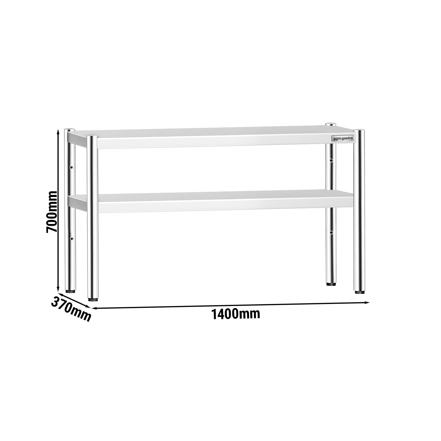 Étagère supérieure en inox – 2 niveaux – 1400 × 370 mm – hauteur réglable