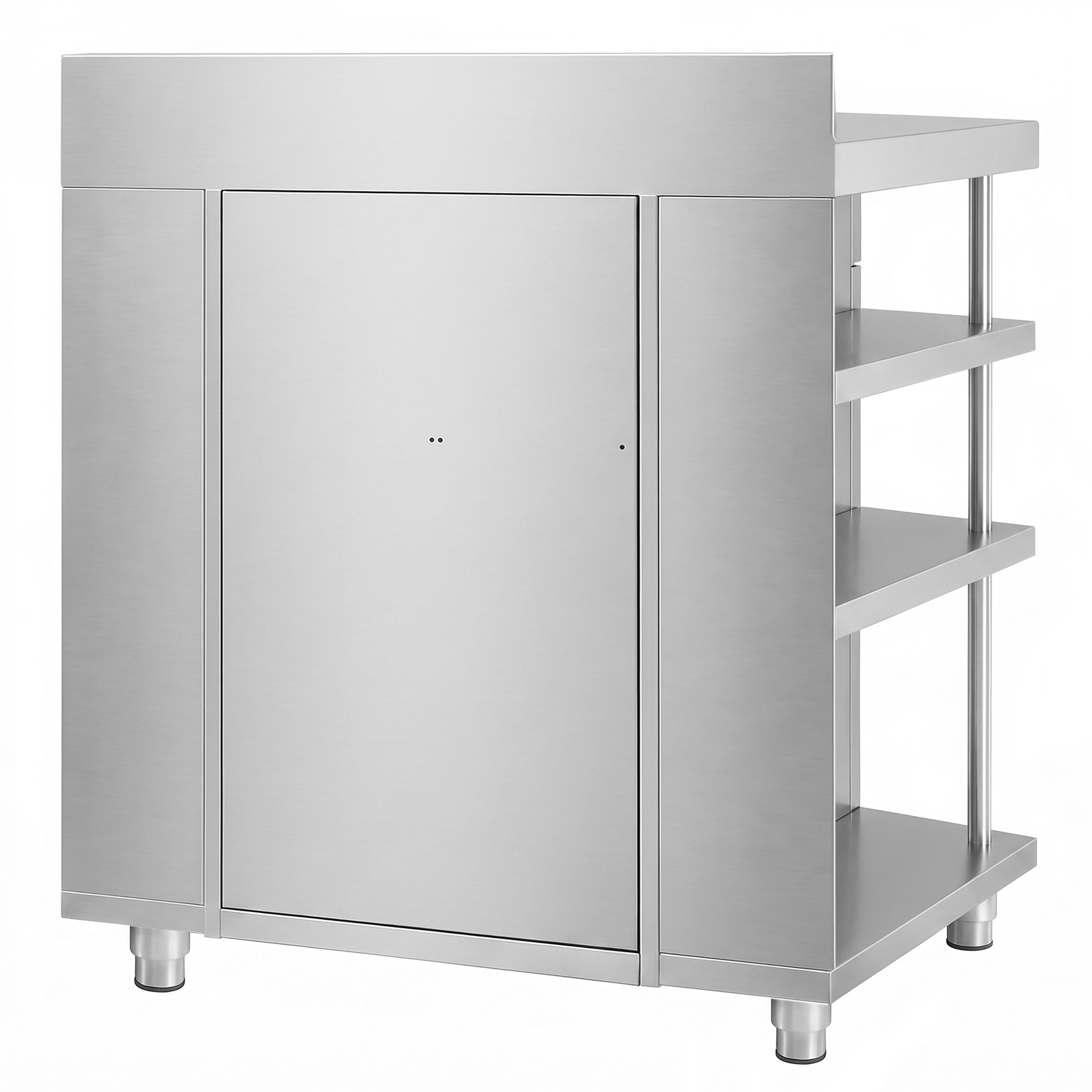 Arbetsskåp – för kaffemaskin – 1400 x 600 mm – med 2 pendeldörrar, 2 lådor, avklappningsanordning, 6 hyllor och upphöjd kant