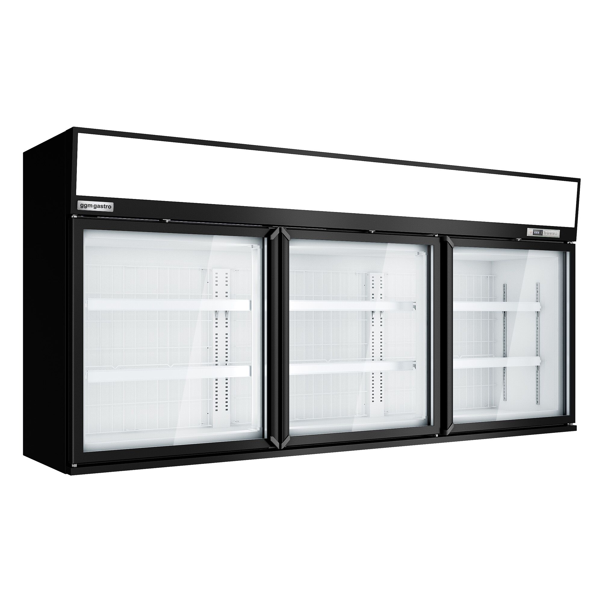 Vitrine murale de congélation pour supermarché - 2100 mm - 346 litres - avec 3 portes & 2 étagères - Noir