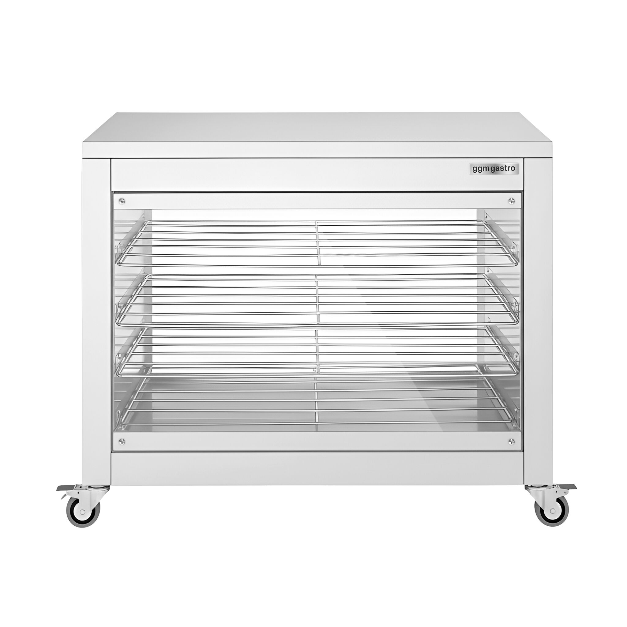 Vitrine chauffante professionnelle - portes arrière coulissantes - arrière vitré - 2kW - 4 étagères - 1098x480x840mm