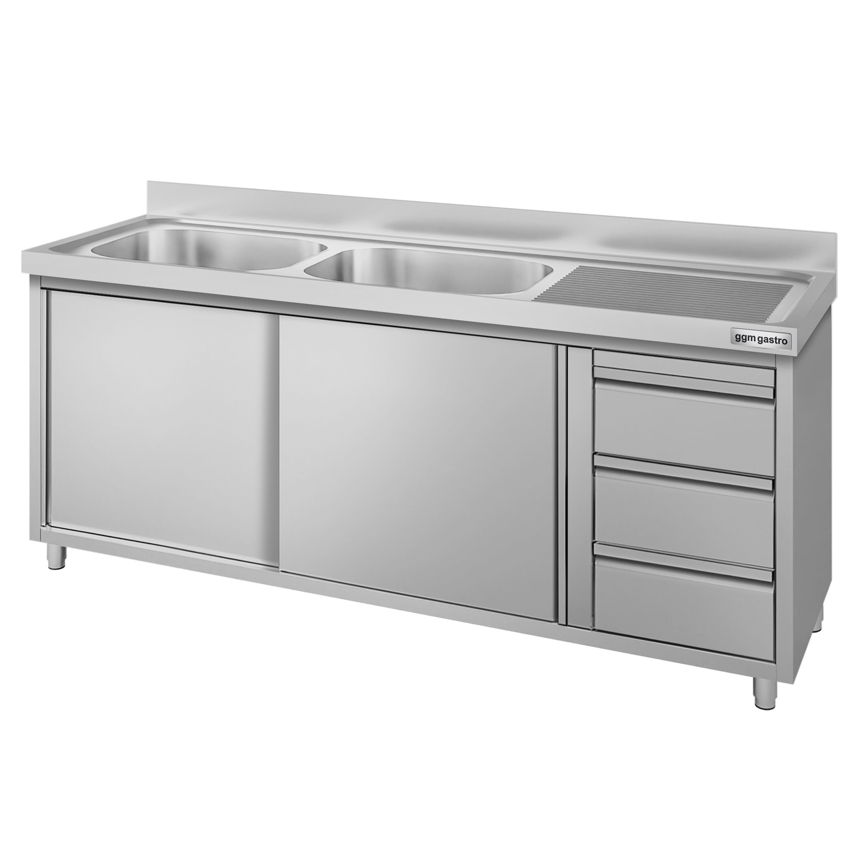 Meuble évier ECO - 1800 x 600 mm - avec 3 tiroirs & 2 bacs à gauche