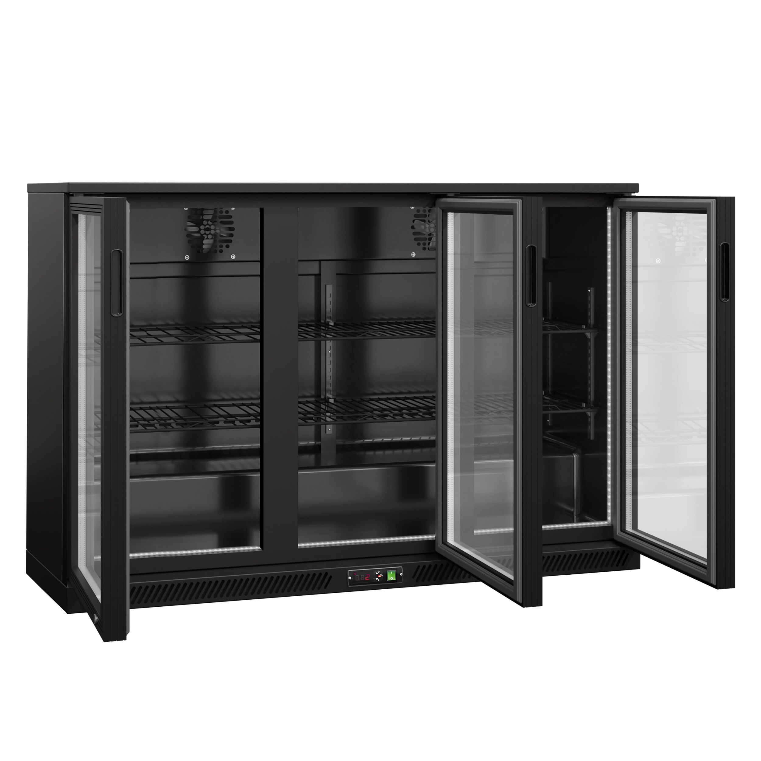 Commercial Back Bar Cooler - 1350mm - 320L - with 3 glass hinged doors - Black