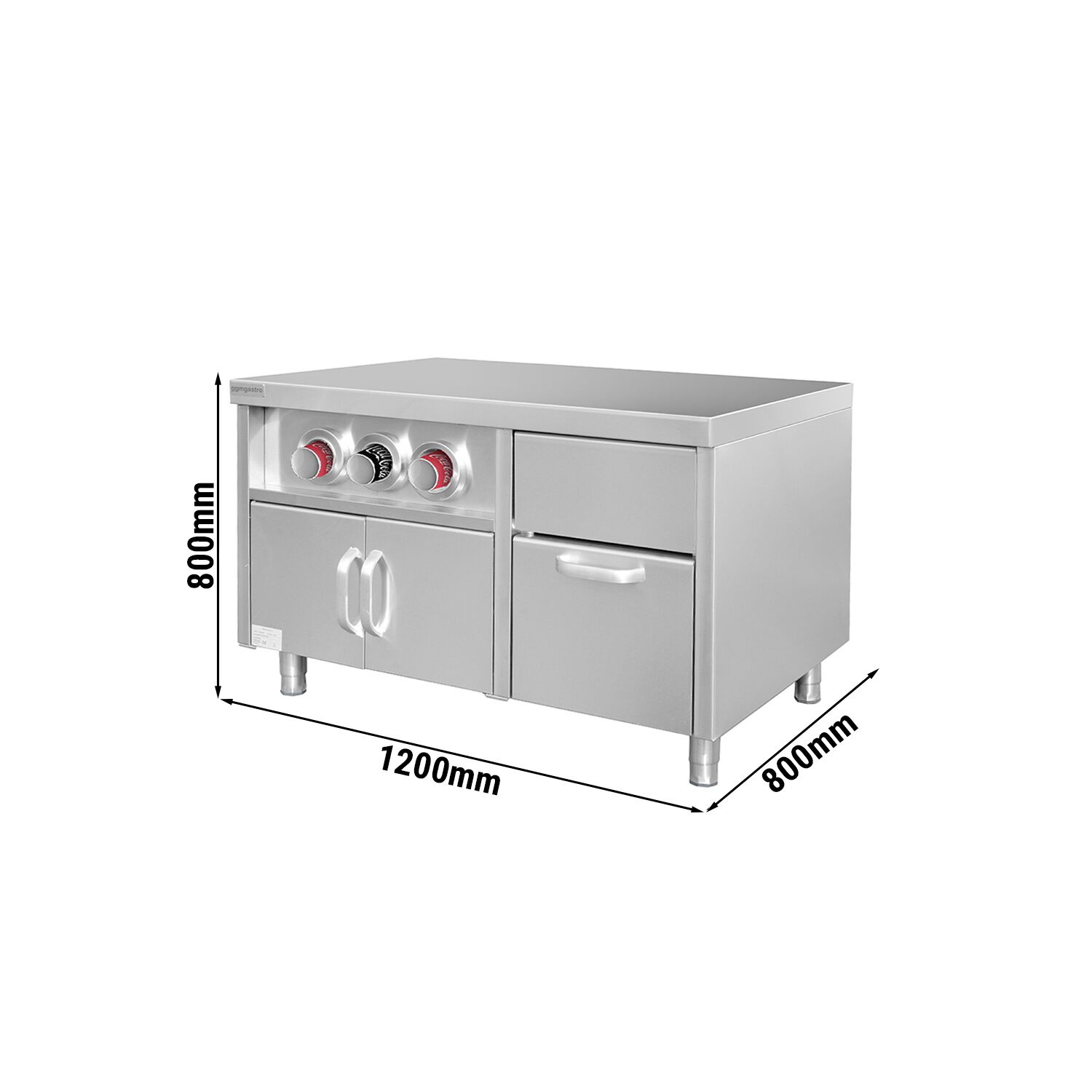 Meuble bas pour distributeur de boissons avec porte-gobelets & compartiment à glaçons - 1,2 m