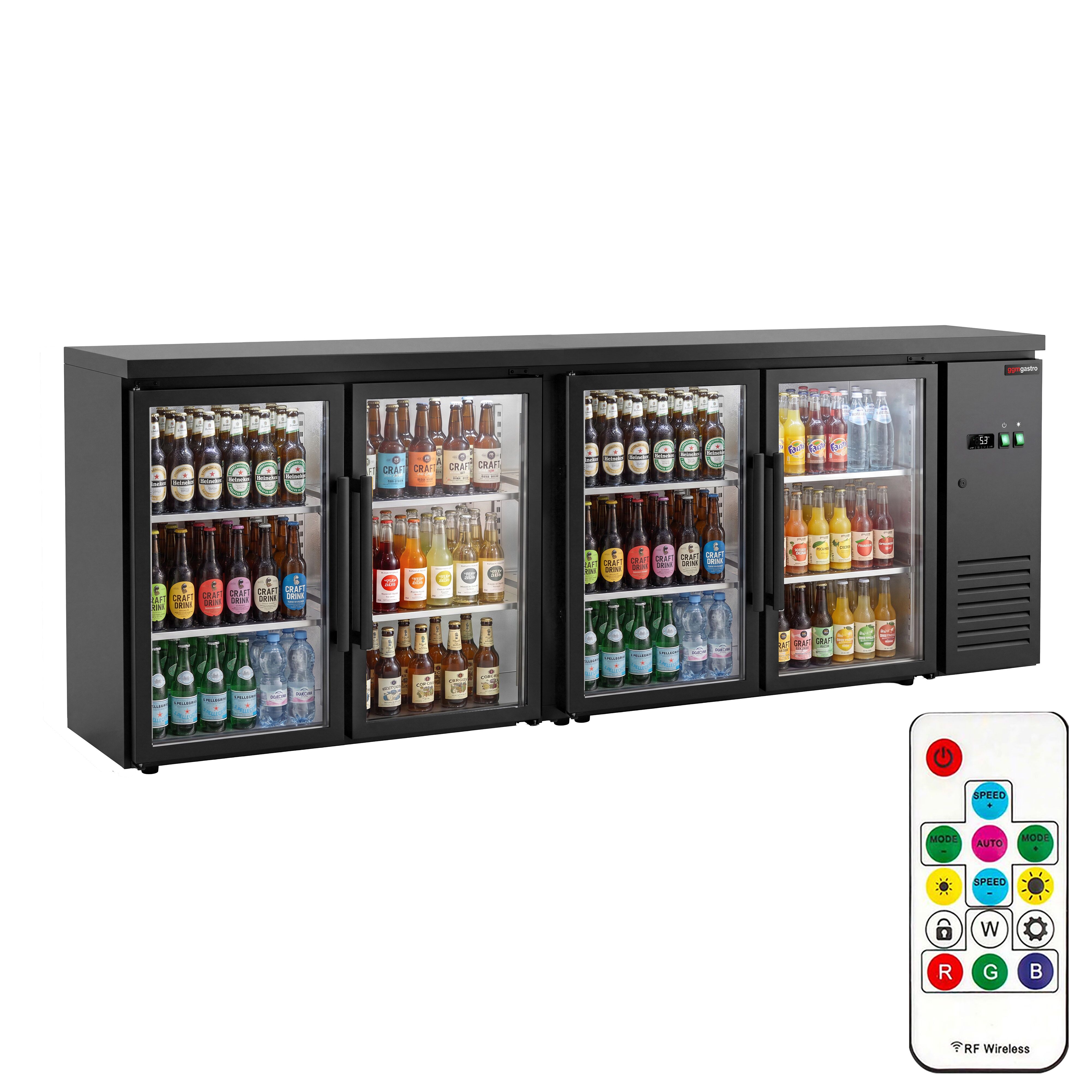 Commercial Back Bar Cooler ECO – 2540 mm – with 4 Glass Doors – with RGB LED Lighting