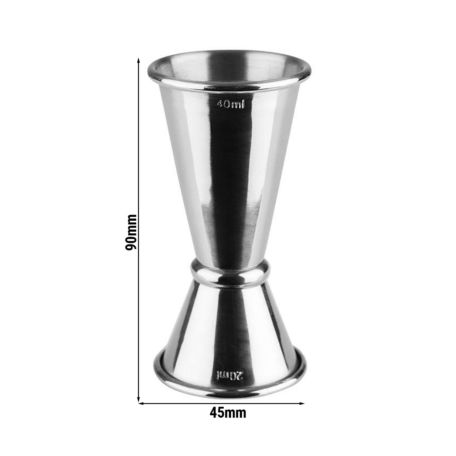 (6 pcs) Jigger double - acier inoxydable - 2cl/4cl (20/40 ml) - avec repère(s) 1cl & 3cl