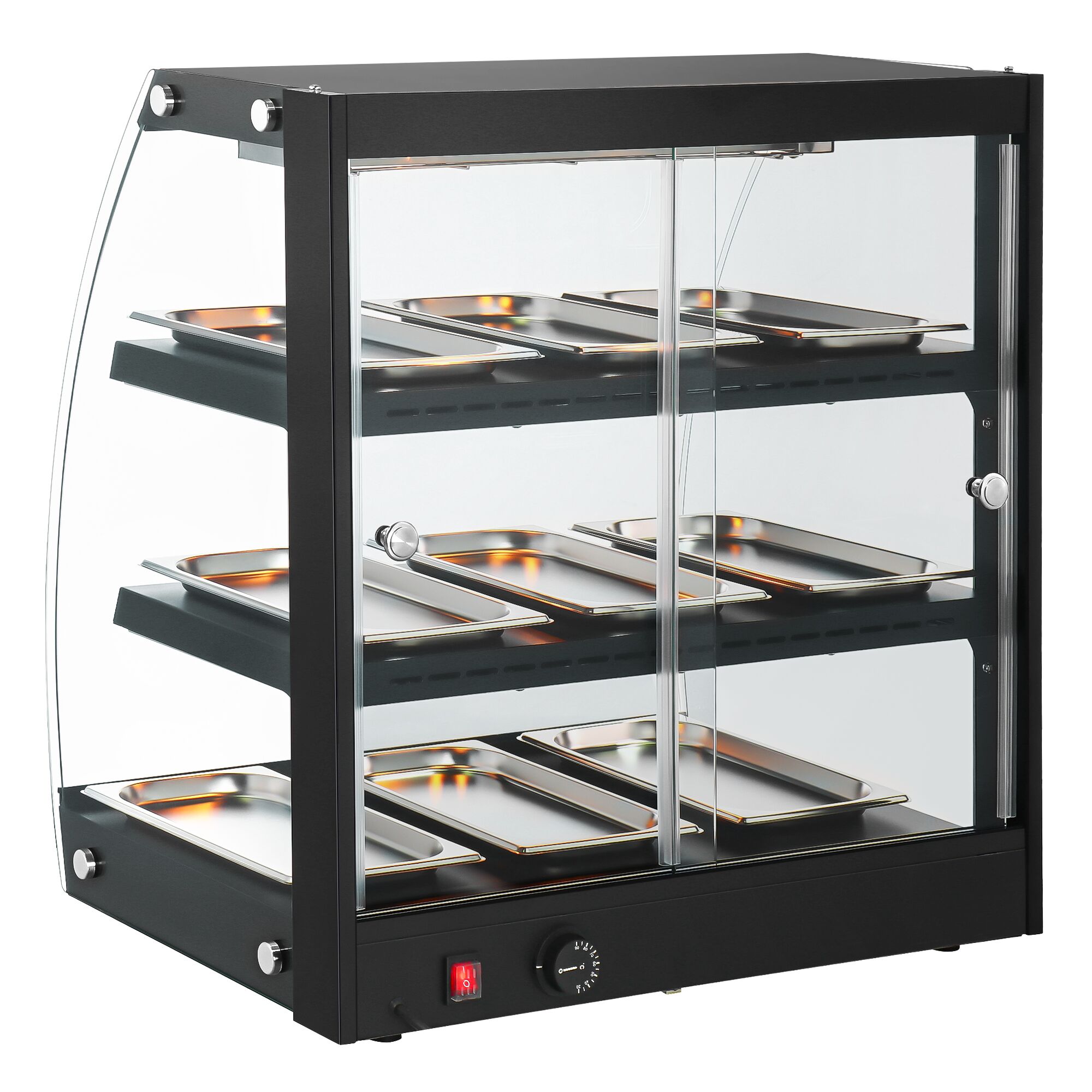 Warmhaltevitrine - 650mm - 1,16 kW - mit 3 Ablagen - Schwarz