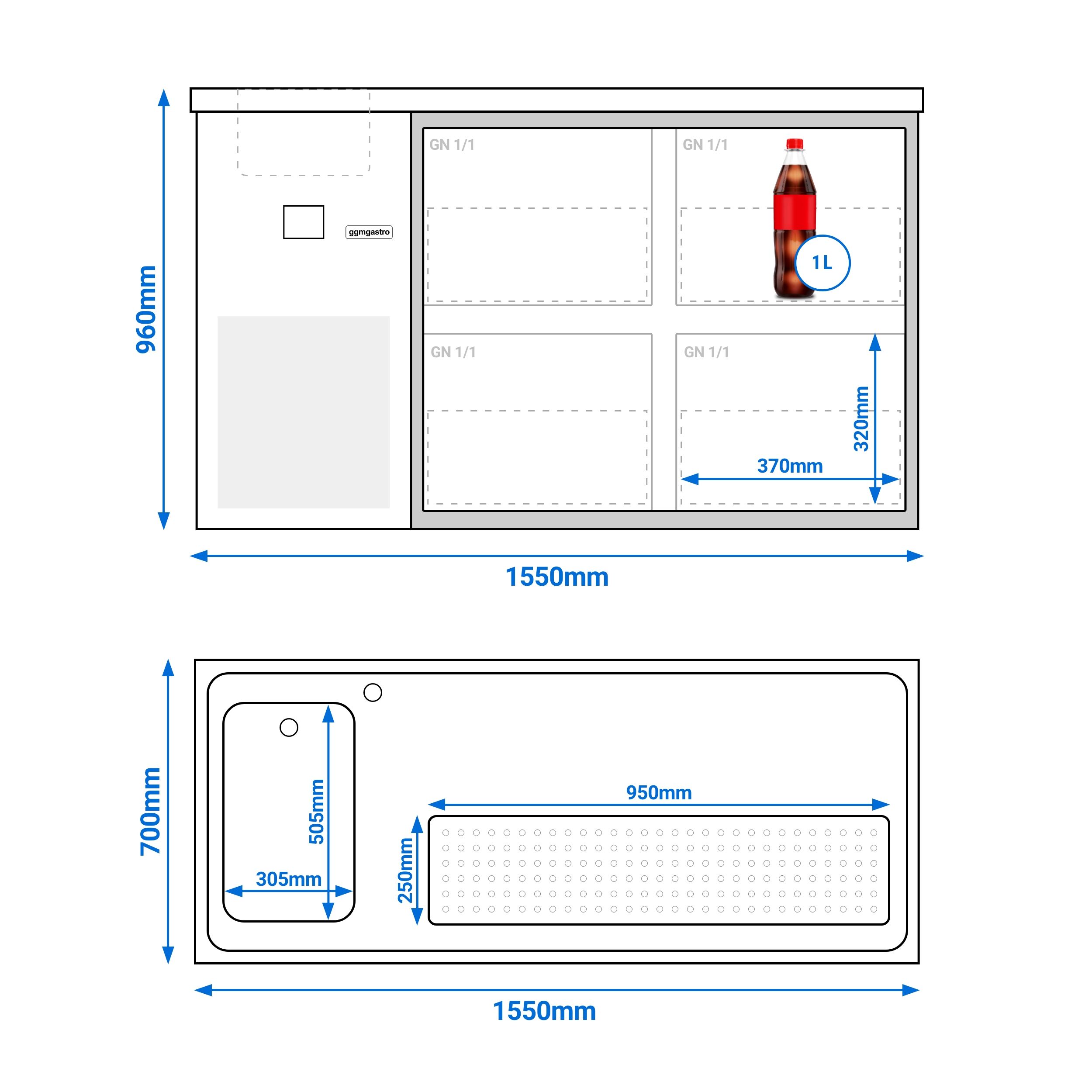 Comptoir de bar réfrigéré PREMIUM - 1550x700mm - 4 tiroirs en verre