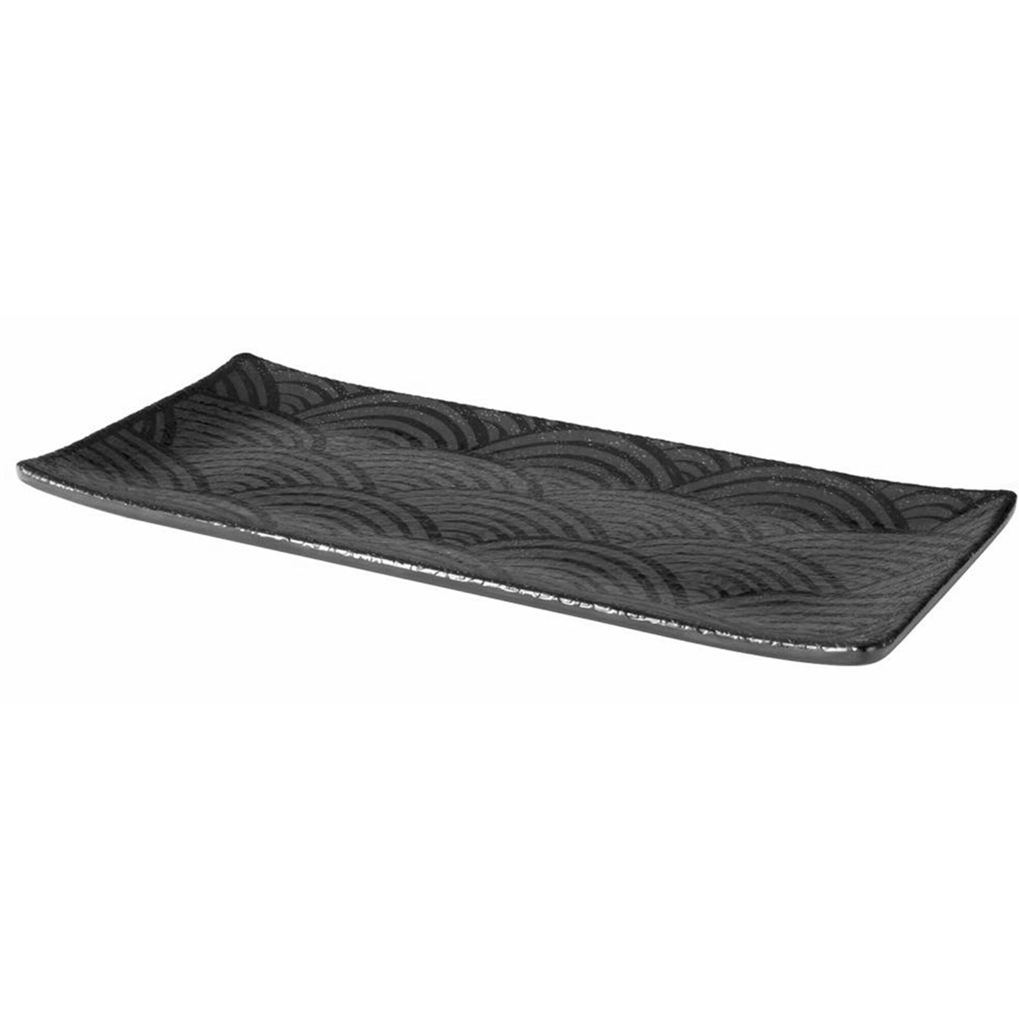 (6 pcs) Plateau de présentation - DARK WAVE - Mélamine - 230x105mm - Hauteur:15mm - Noir - empilable, compatible lave-vaisselle