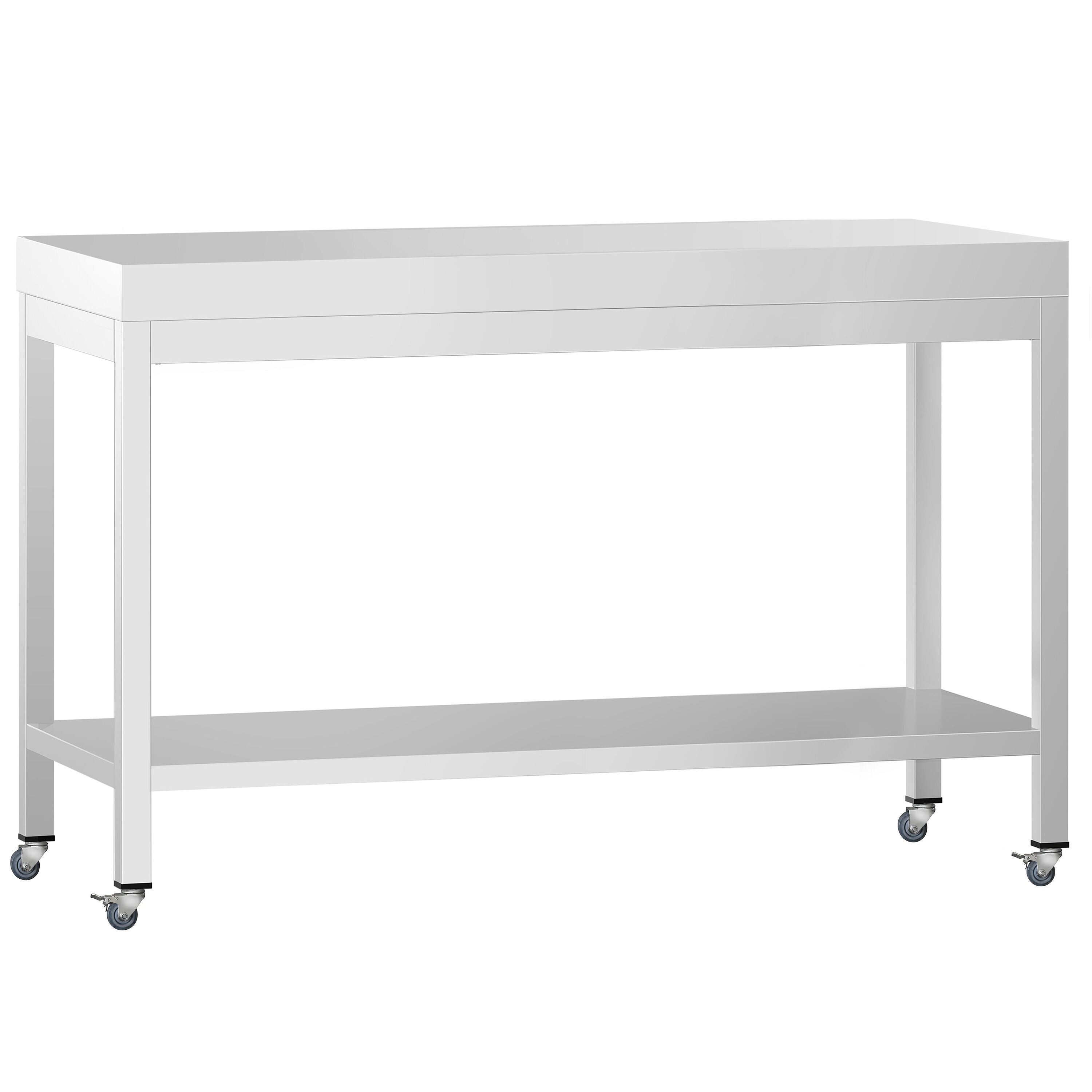 Table de travail en inox PREMIUM - 1200 x 600 mm - avec tablette inférieure et roulettes