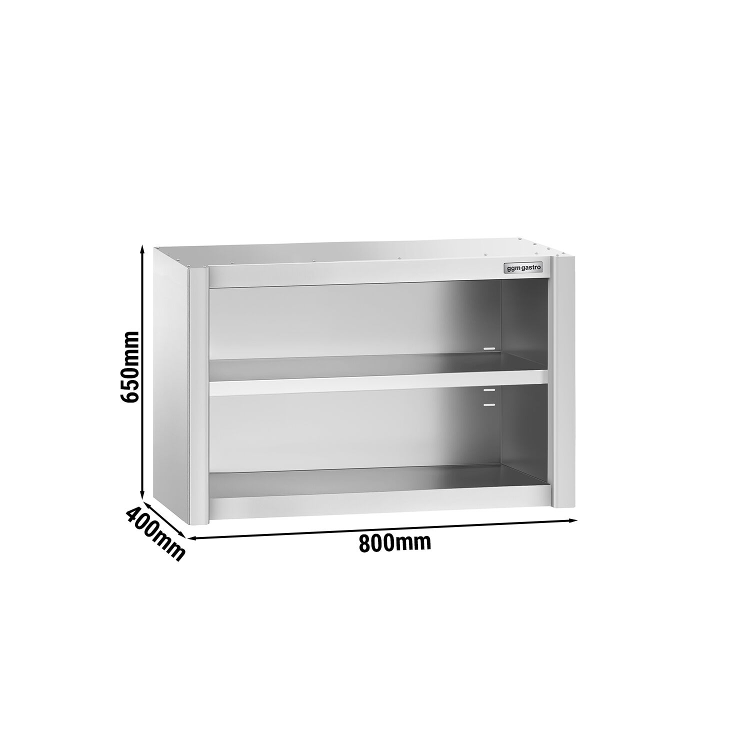 Armoire murale en acier inoxydable PREMIUM - 800x400mm - sans portes (ouvert) - 650mm de haut
