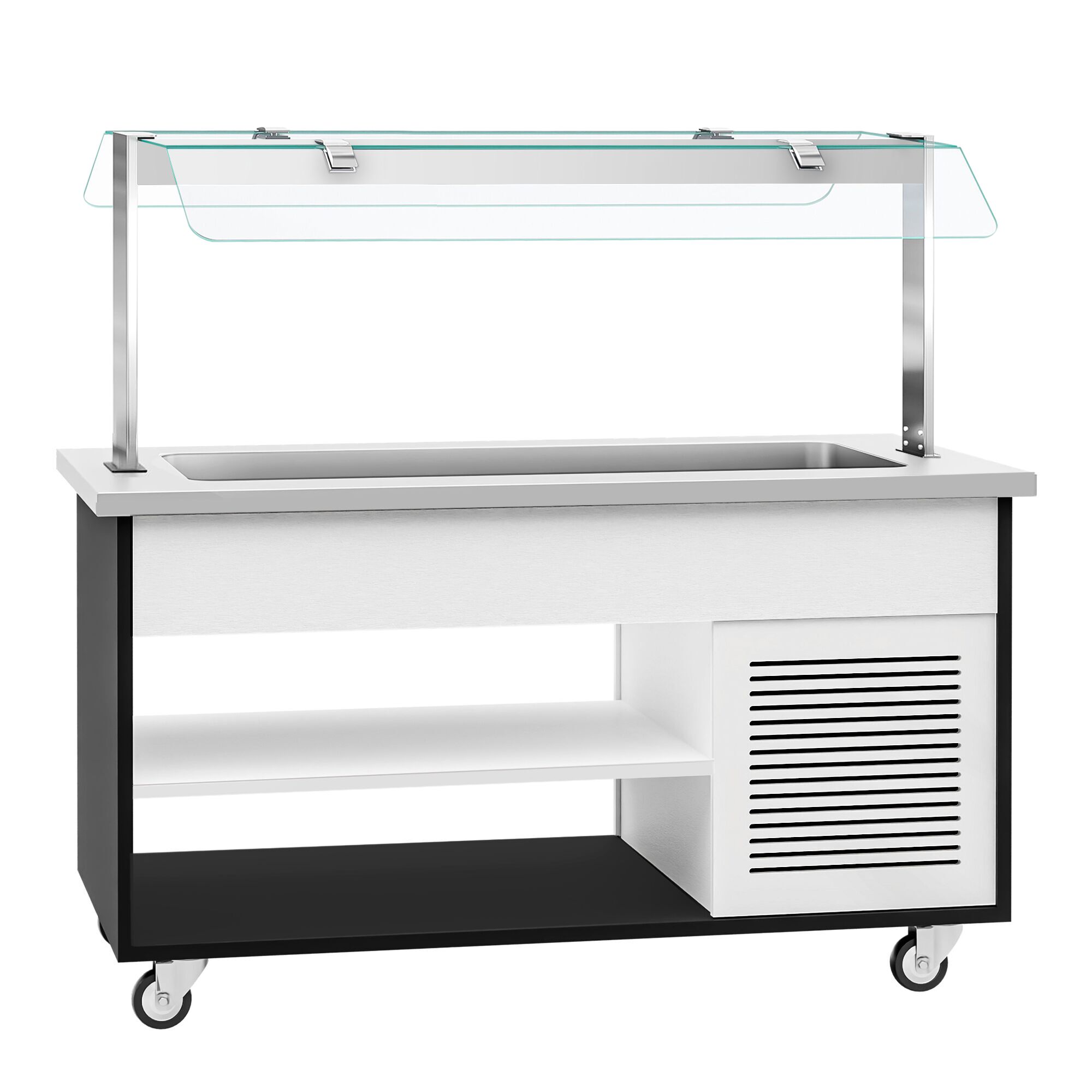 Refrigerated Salad Bar Trolley DANZIG - 1600mm - for 4x GN 1/1 - Mobile - with Gantry - with Sneeze Screen