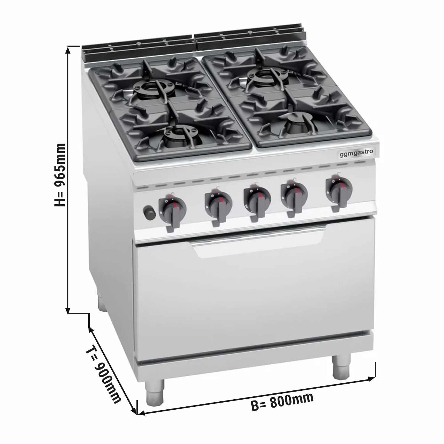 Fourneau à gaz – 34,5 kW – 4 brûleurs – avec four à gaz – 7,8 kW